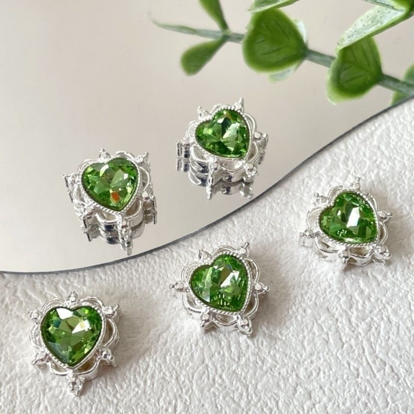 【S08】1PCS Heart-Shaped Rhinestone Spacer Beads – Silver Base, Full Hole, Alloy + CZ, for DIY Bracelets & Necklaces