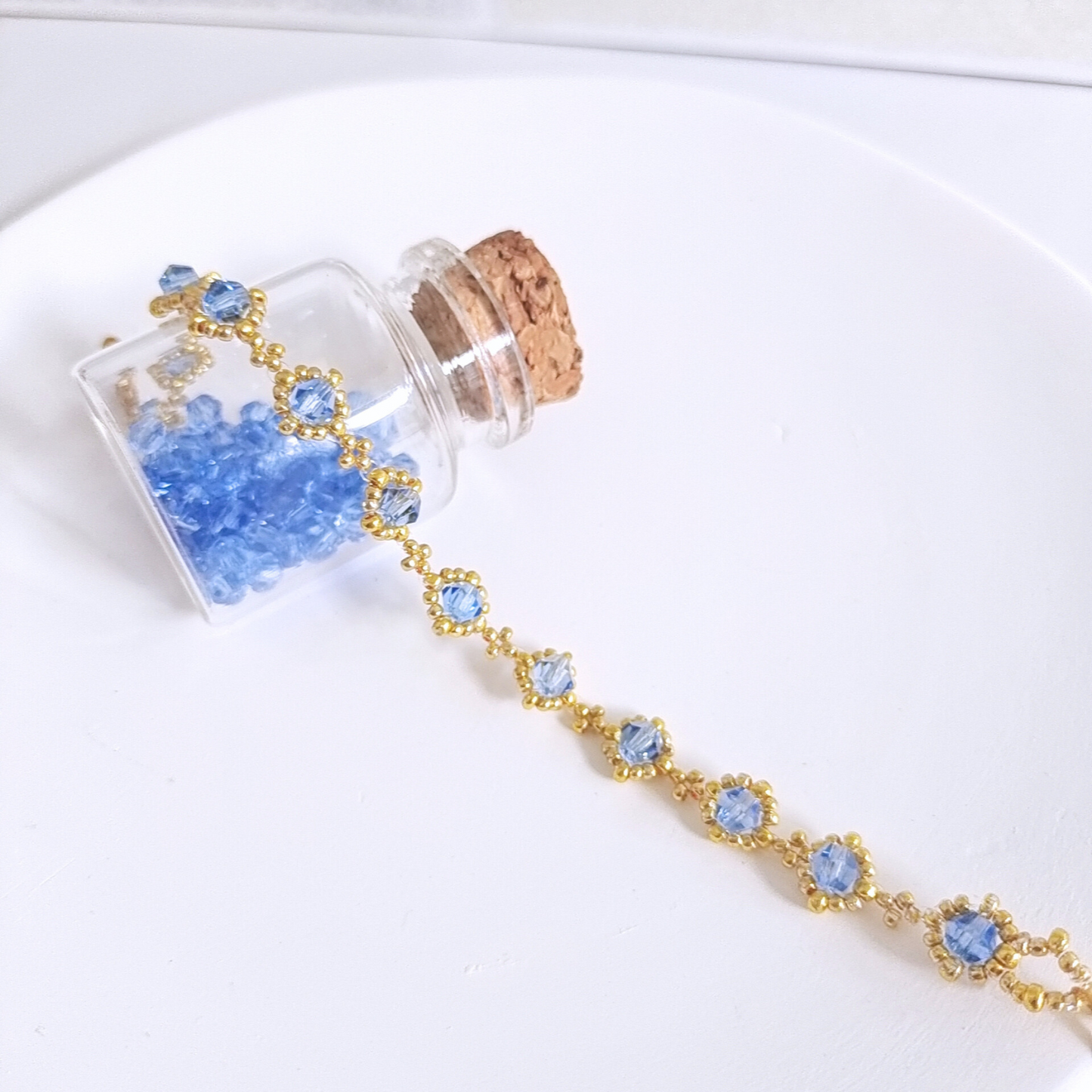 Sky blue beaded bracelet and diamond beads