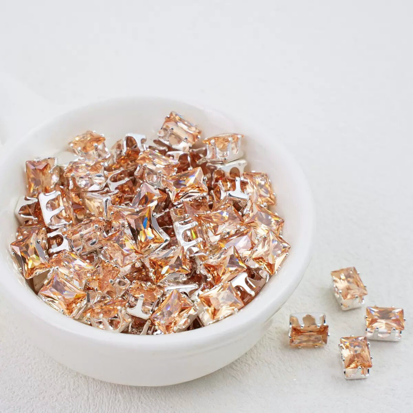 Silver-plated champagne baguette zirconia crystals