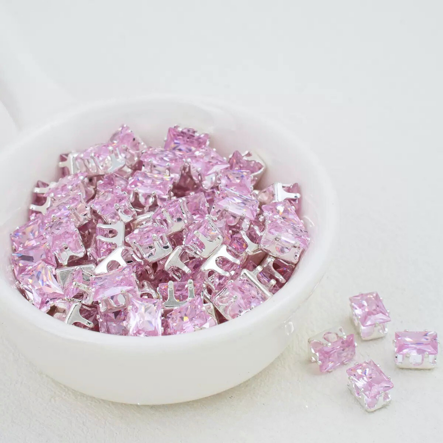 Silver-plated pink baguette zirconia crystals