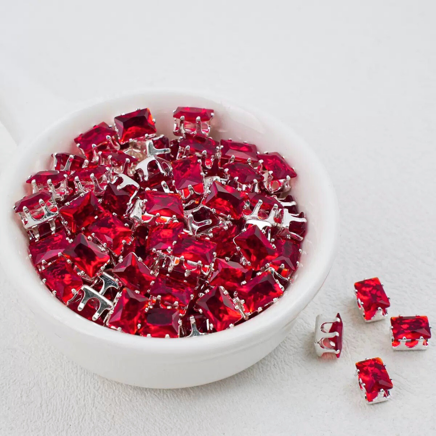 Silver-plated red baguette zirconia crystals