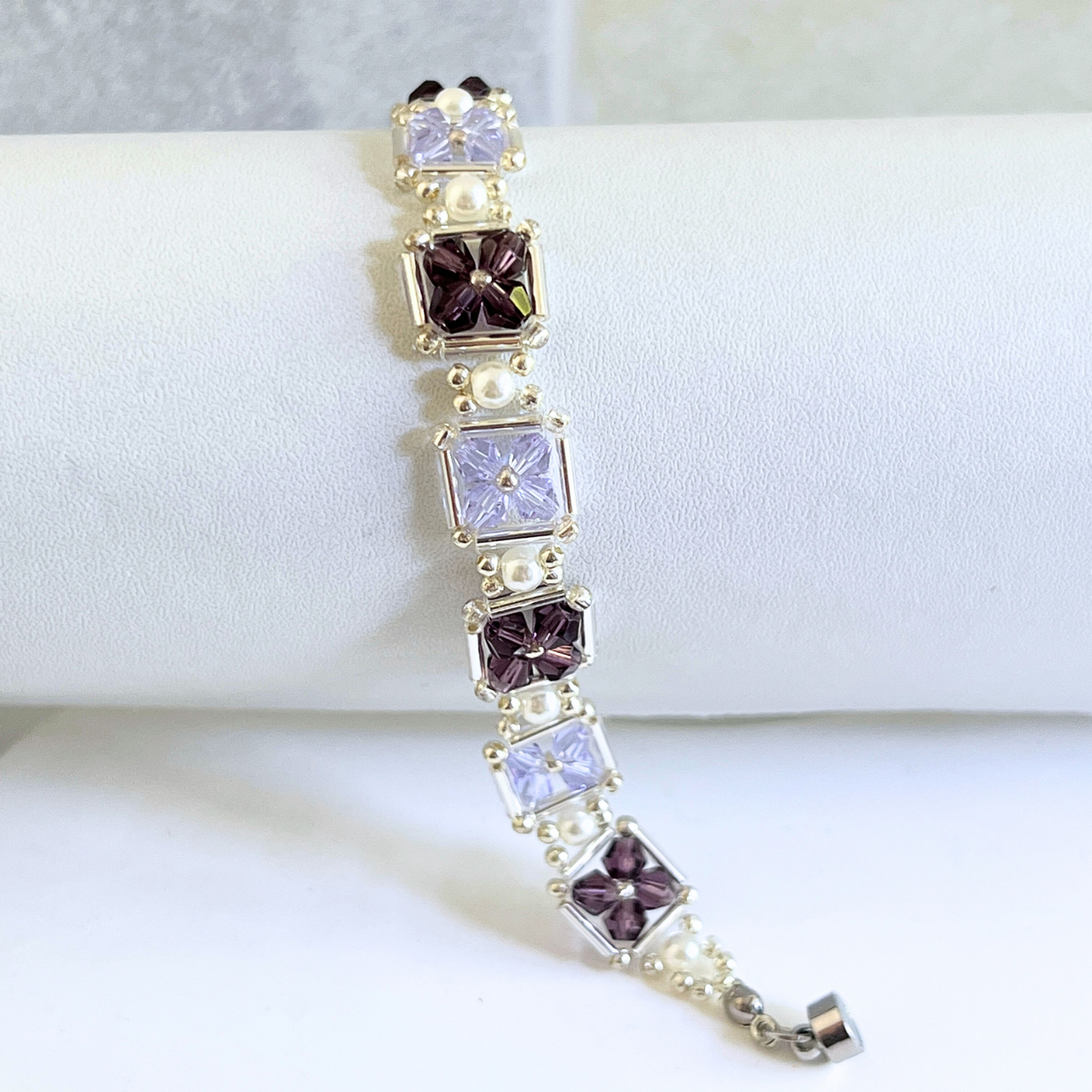 Grape purple beaded bracelet close-up