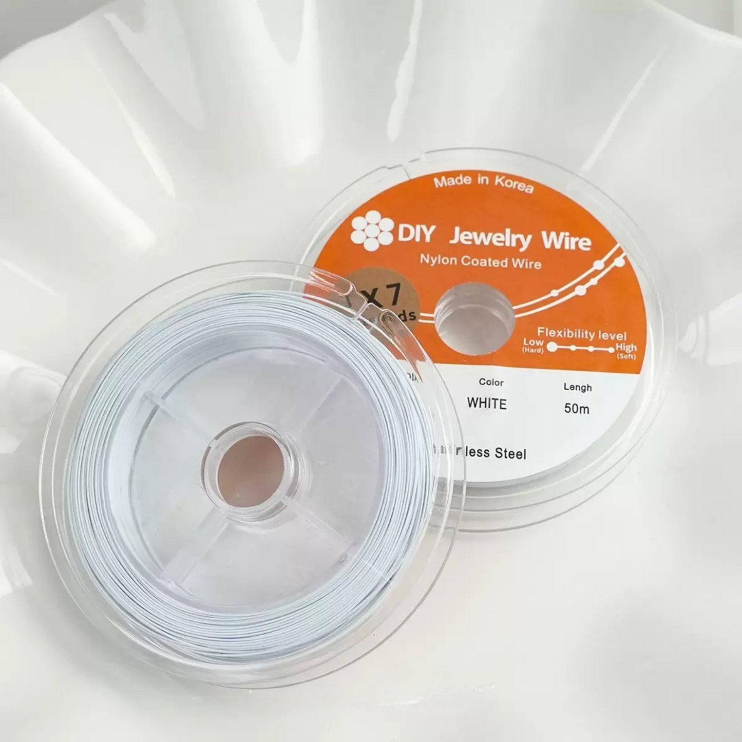 Front and back view of white soft steel wire