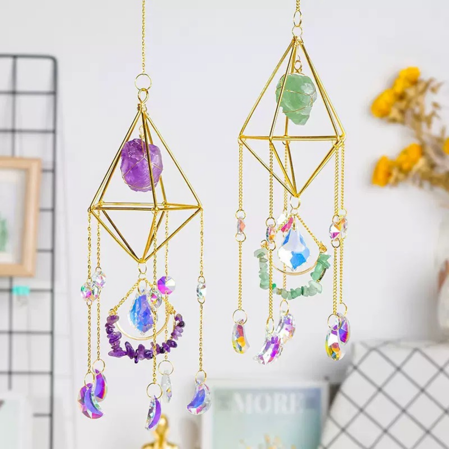 Amethyst and fluorite crystal suncatcher