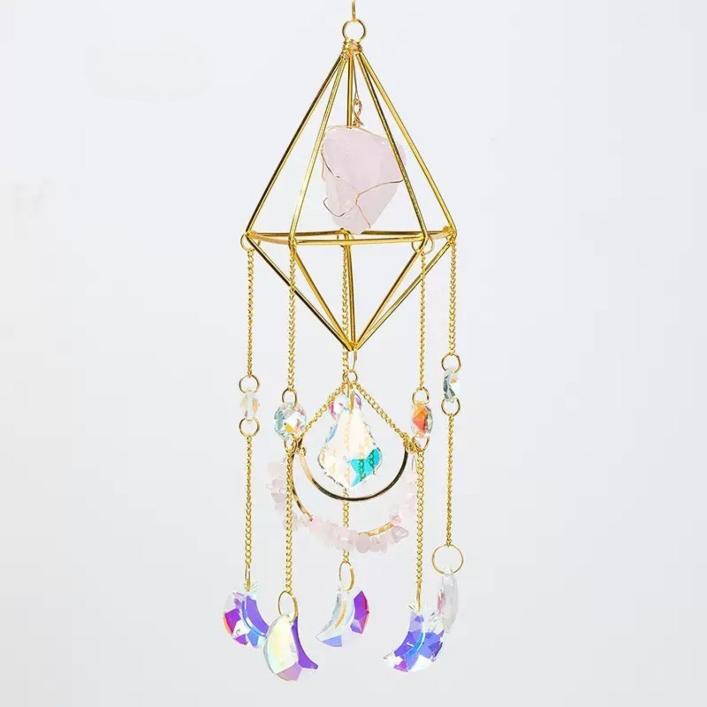 Crystal suncatcher featuring rose quartz