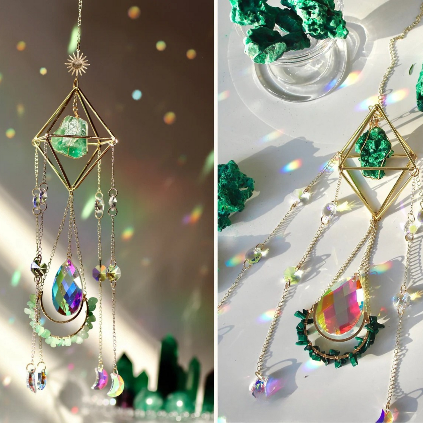 Crystal suncatcher featuring green fluorite