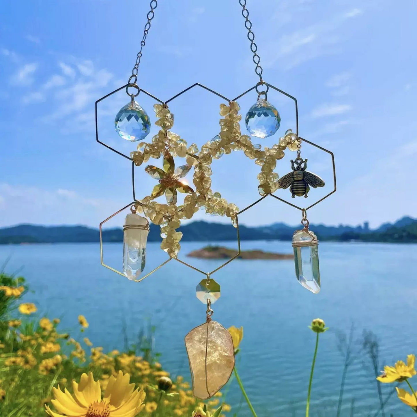 Citrine suncatcher under sunlight