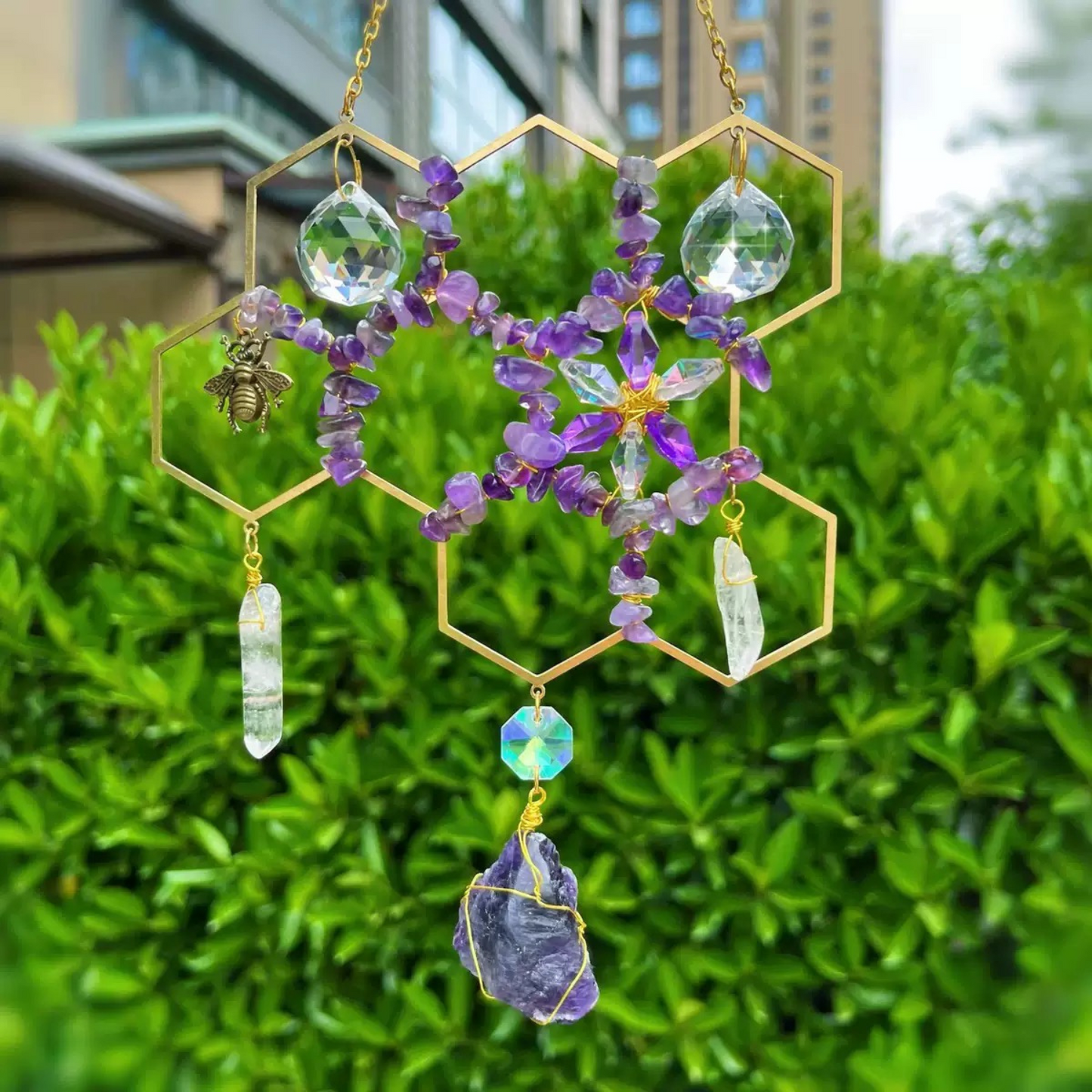 amethyst suncatcher in sunlight