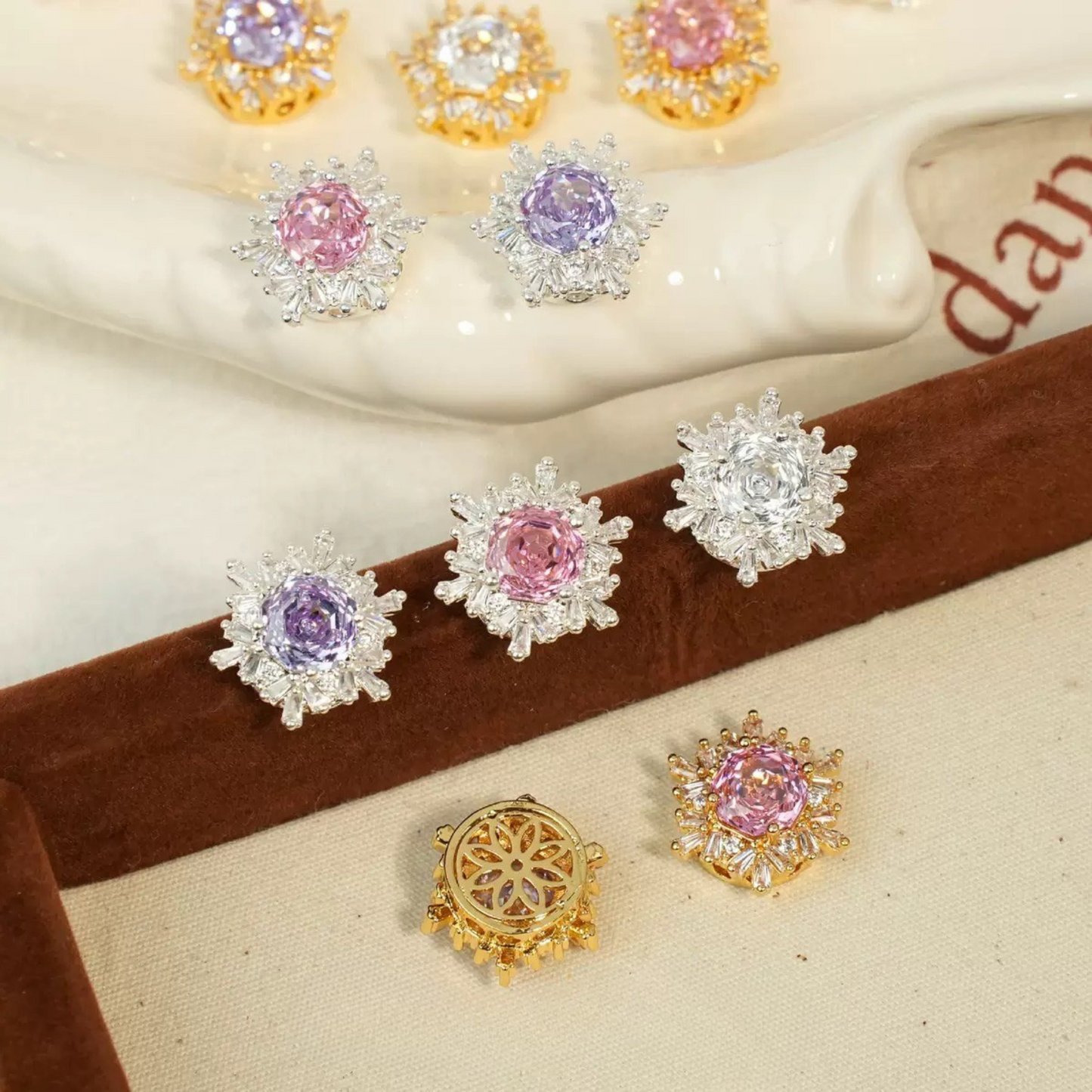 Rose zircon snowflake charm bead