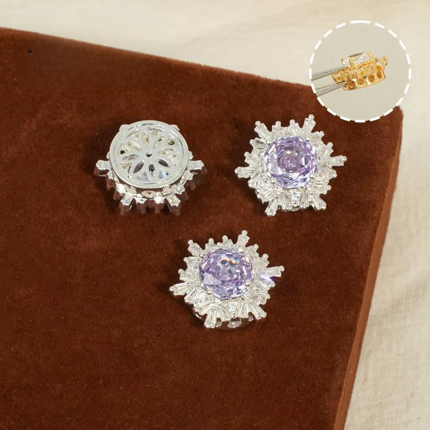 Silver-plated purple snowflake rose zircon spacer bead