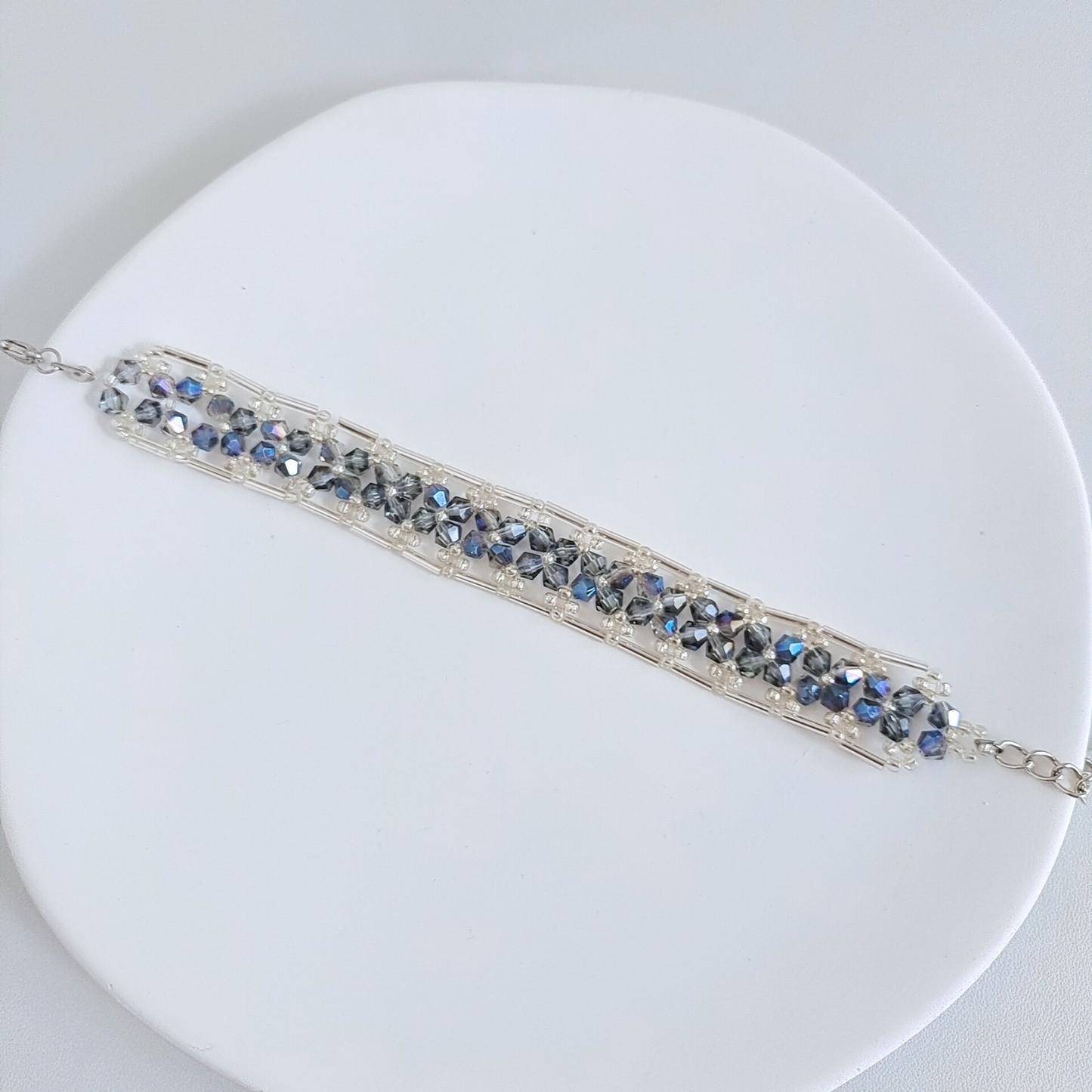 Blue-grey diamond beads bracelet in full view