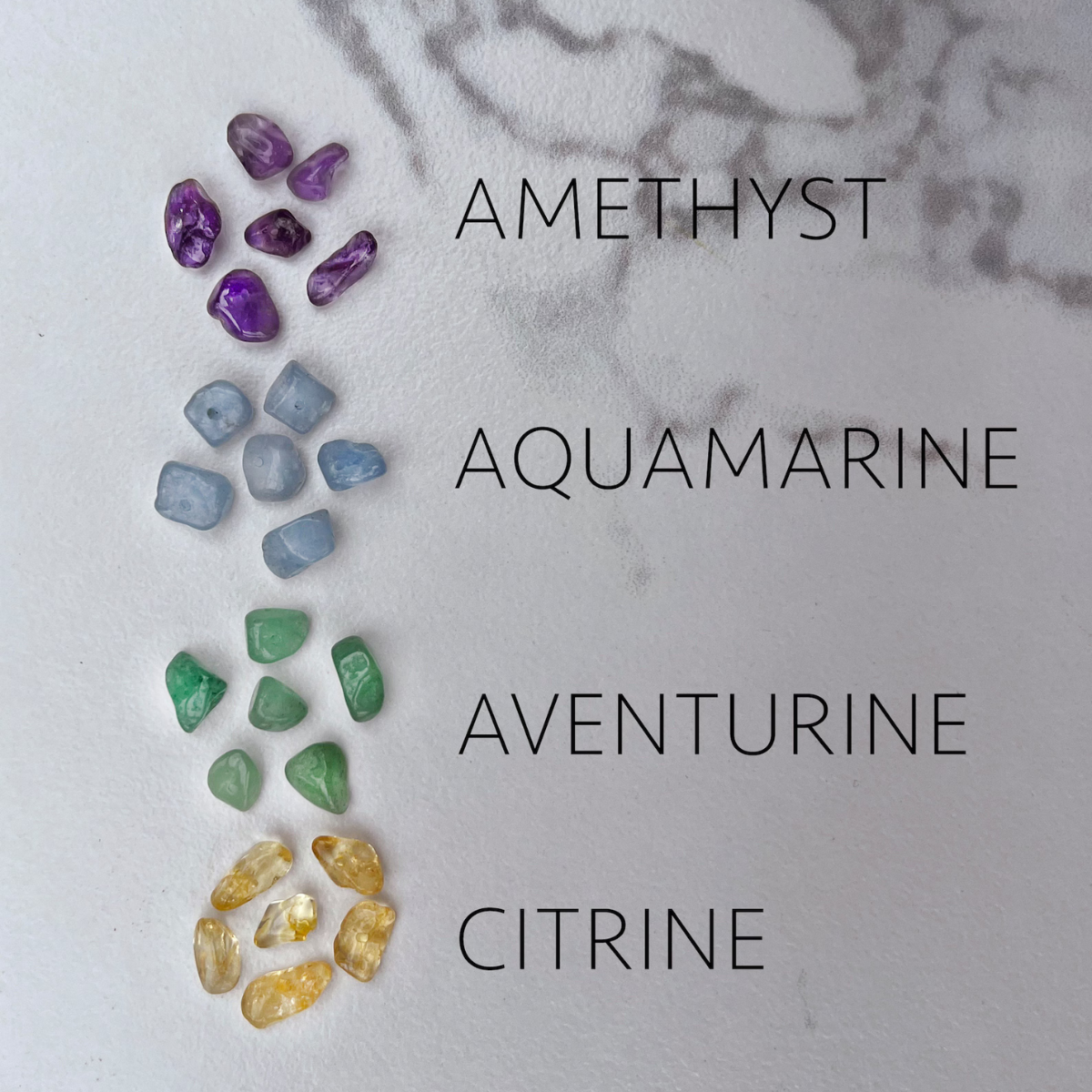 Display of raw crystal chips showcasing natural gemstone fragments
