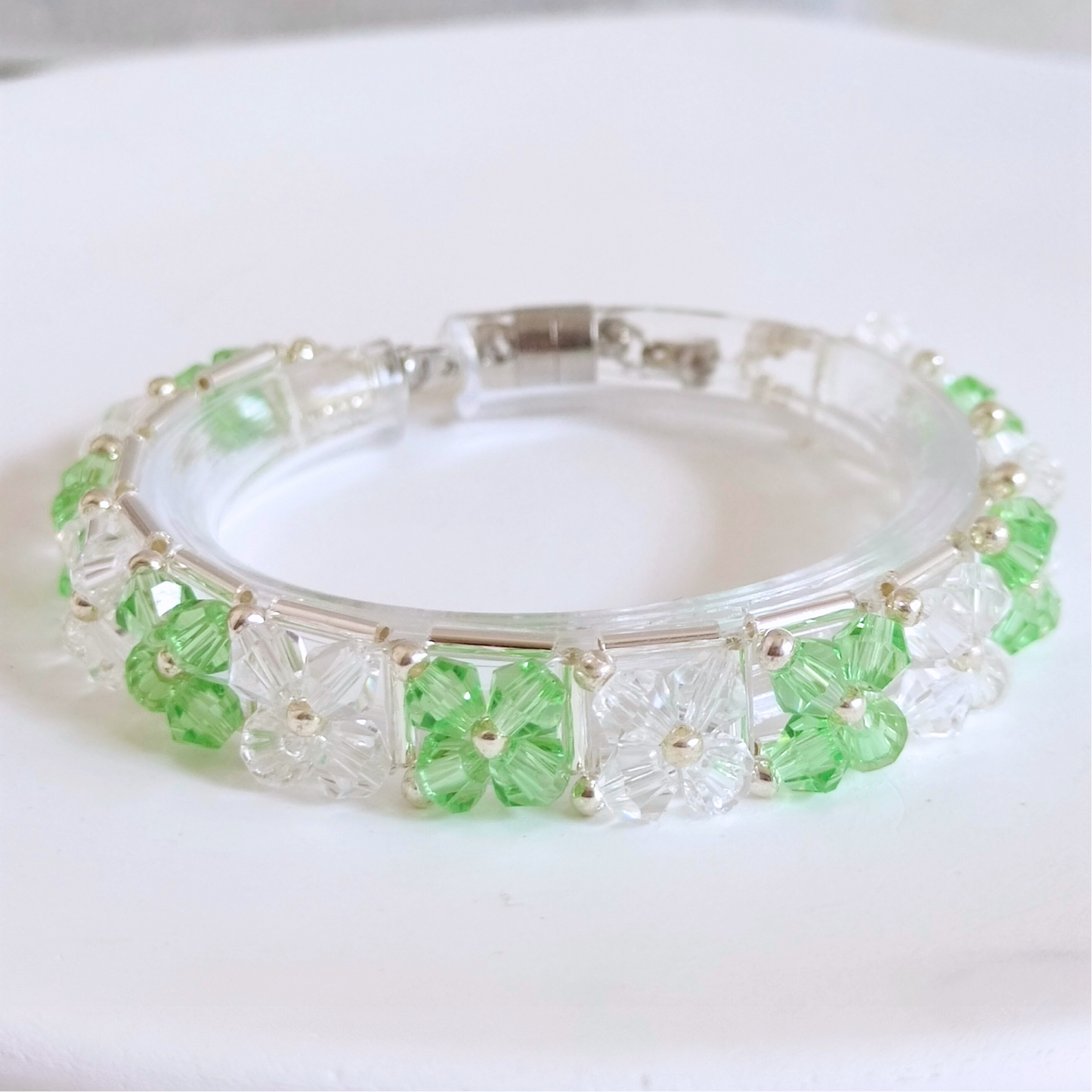 Fresh green and clear diamond bead bracelet