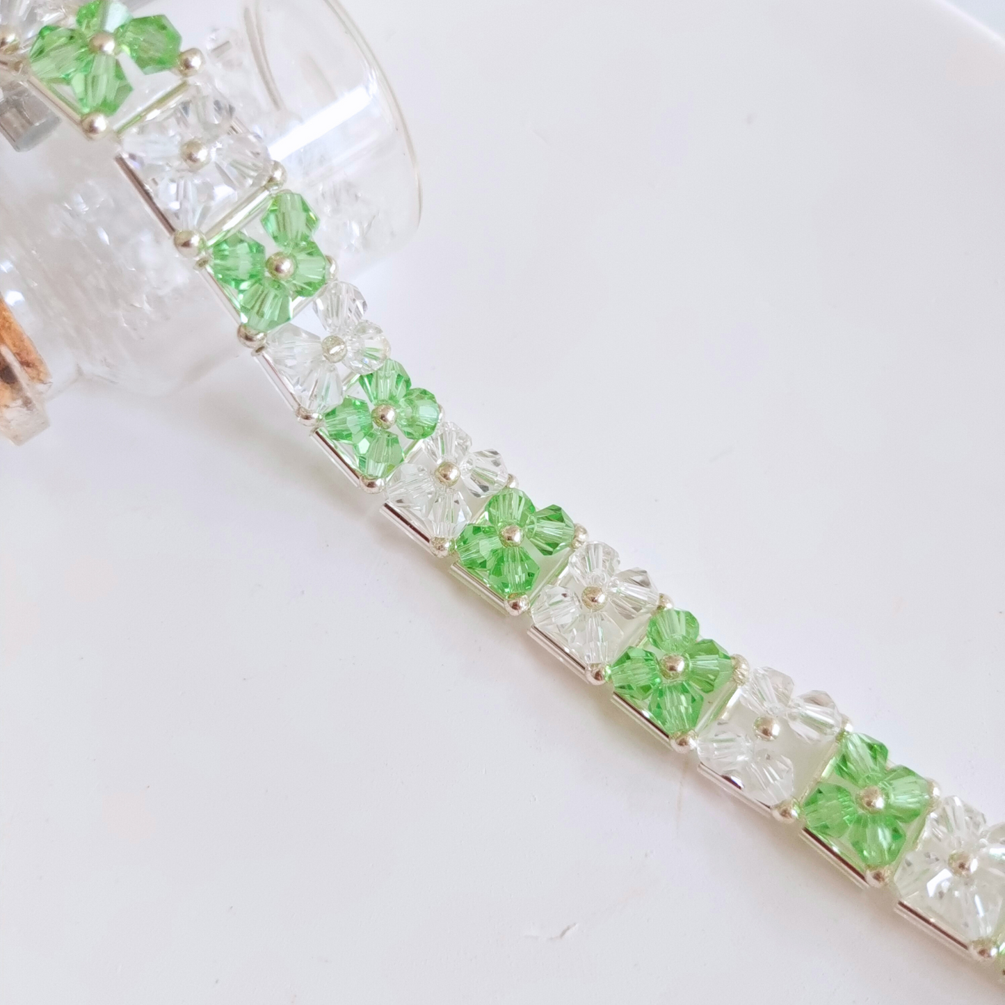 Front close-up of handmade beaded bracelet