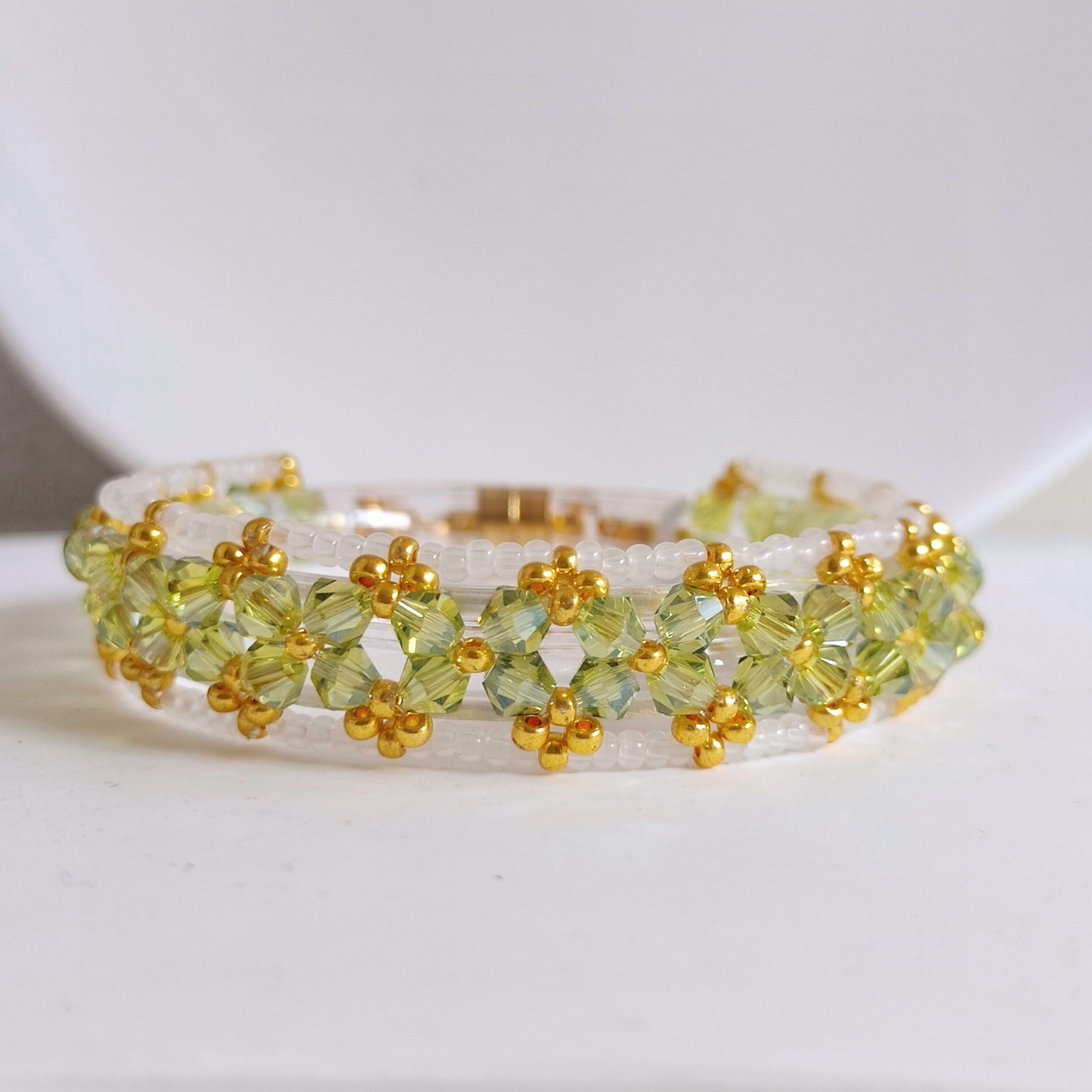 Handmade olive green bracelet close-up