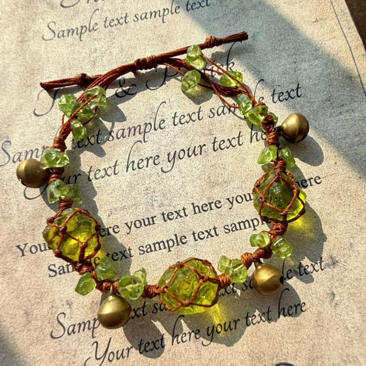 Close-up of peridot bracelet