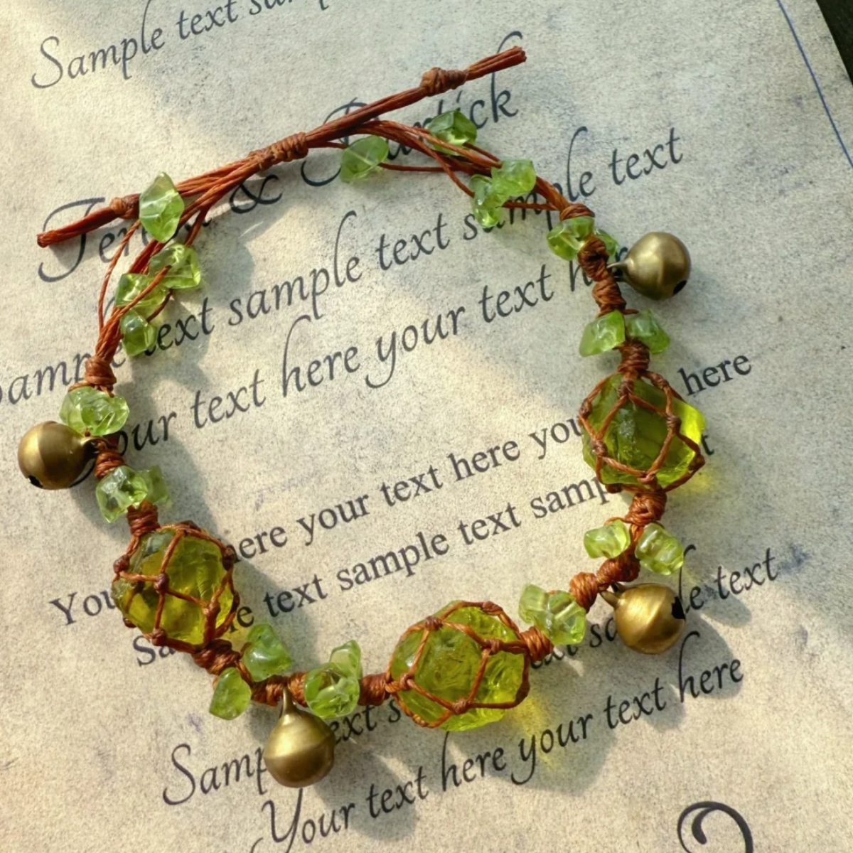Detailed close-up of peridot bracelet