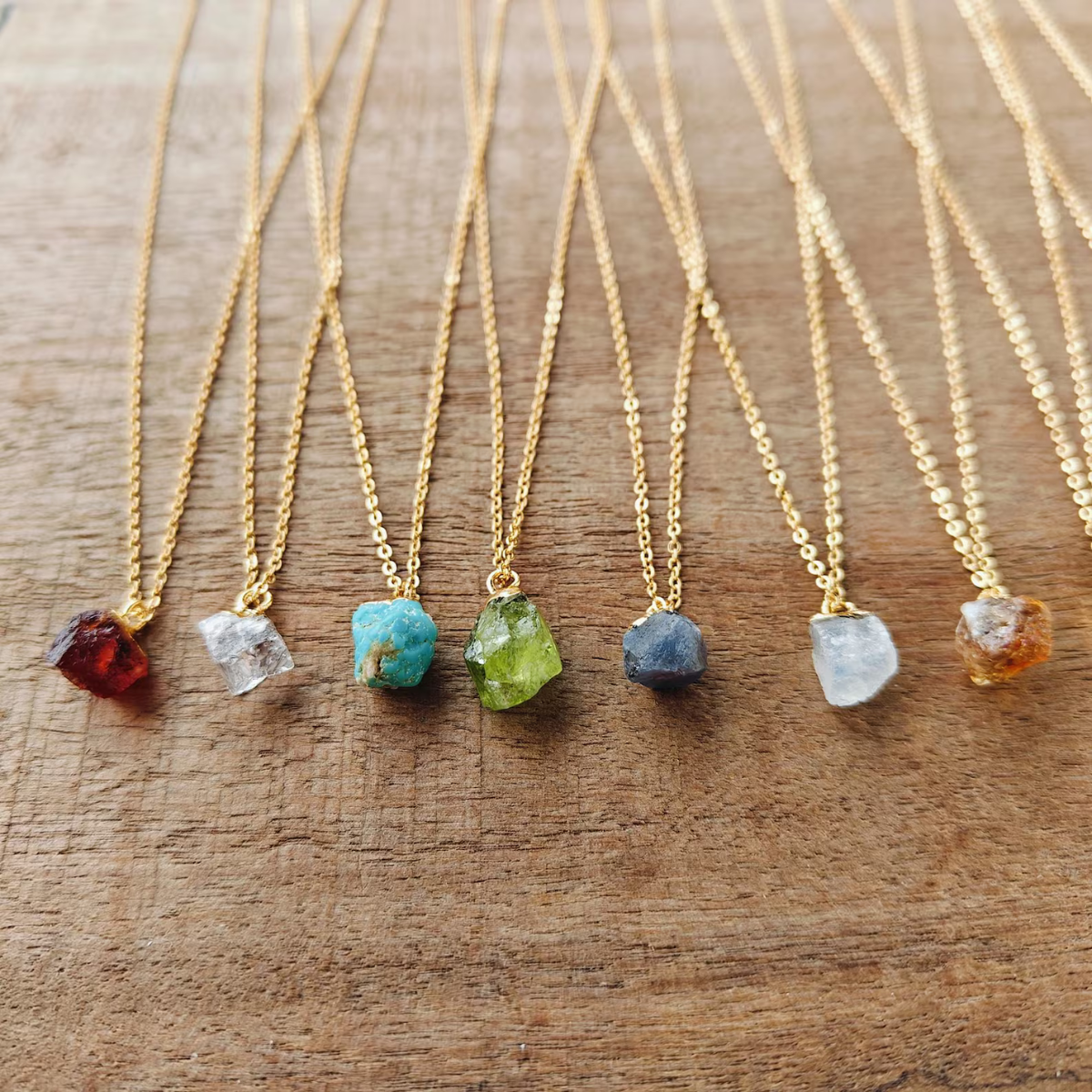 Raw crystal necklace close-up