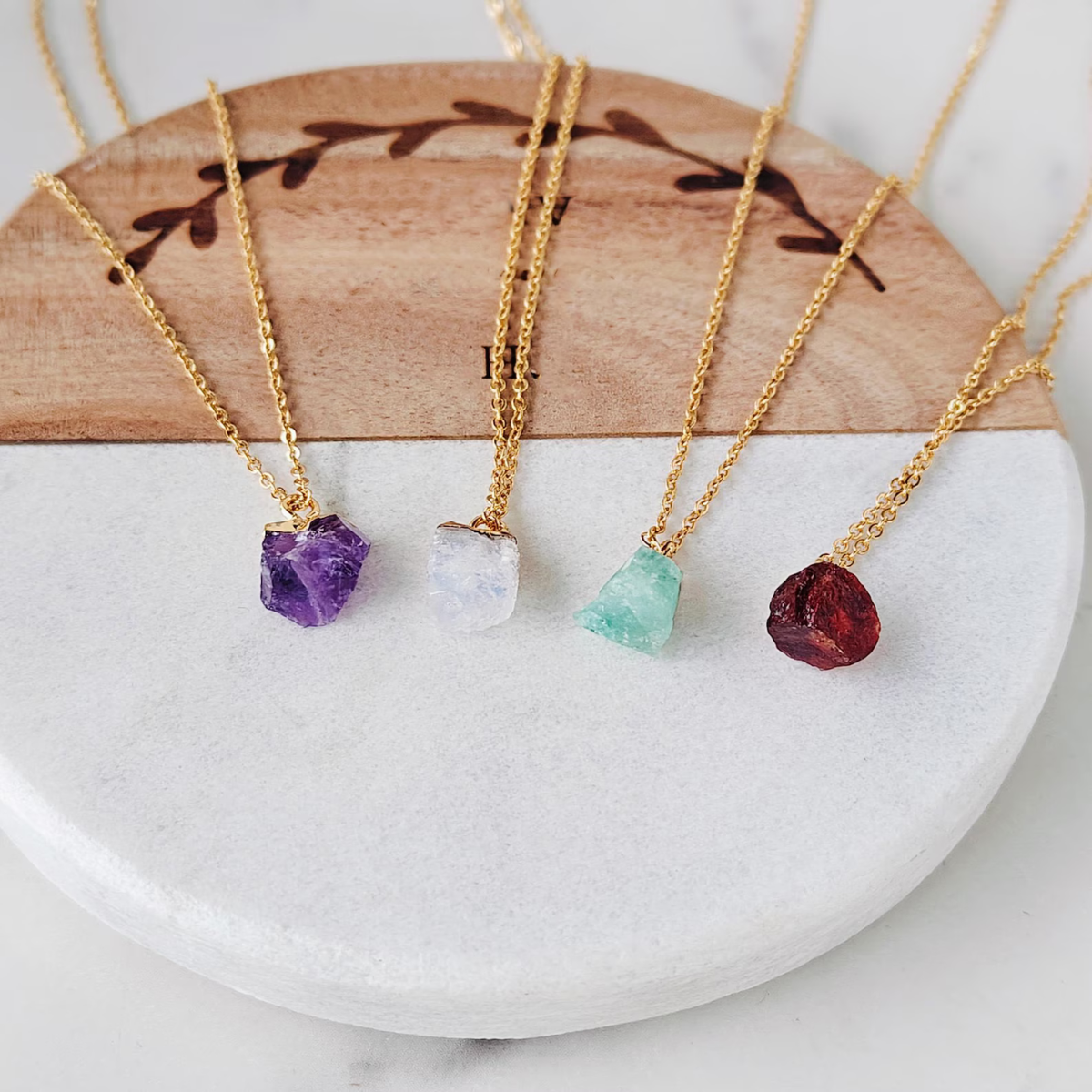 Raw crystal necklace close-up