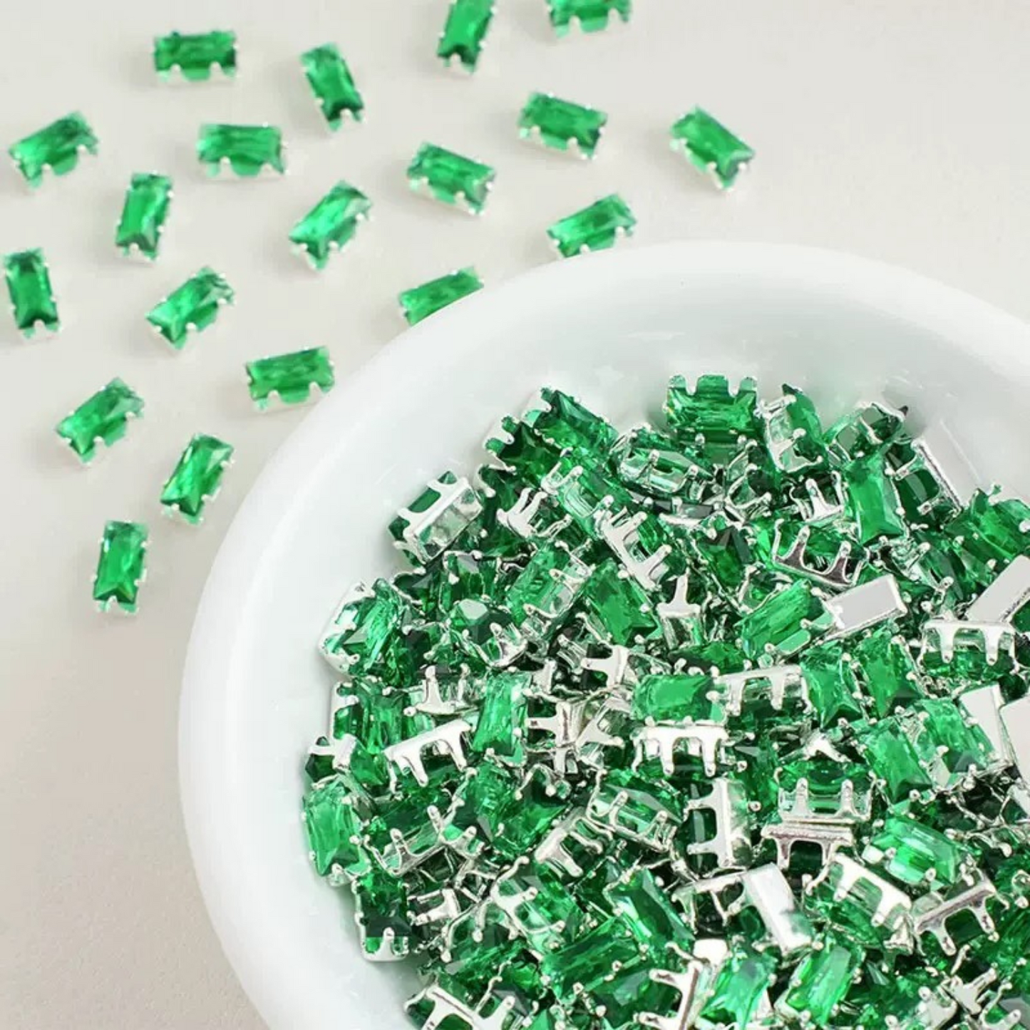 forest green rectangular zirconia gemstones with claw settings