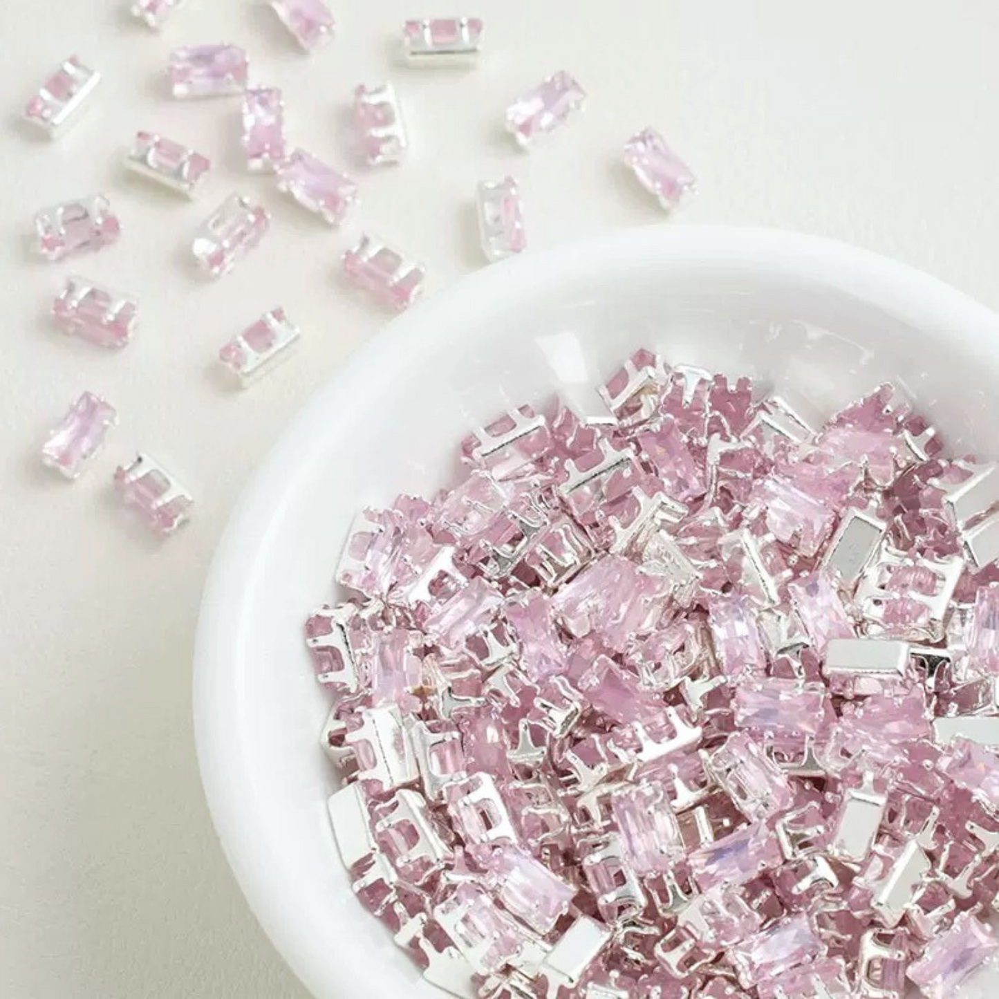 Rectangular cubic zirconia gems in pink