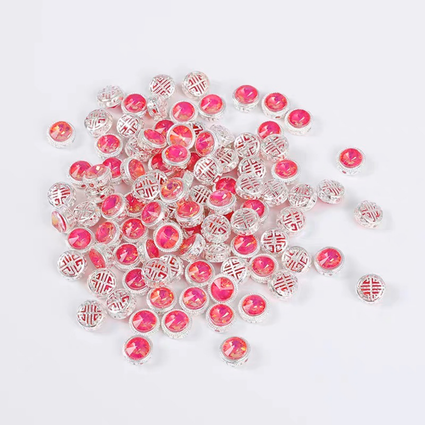 【S03】3PCS 12mm Jelly Cat Eye Rhinestone Spacer Beads – Silver Base, Full Hole, for DIY Bracelets & Necklaces
