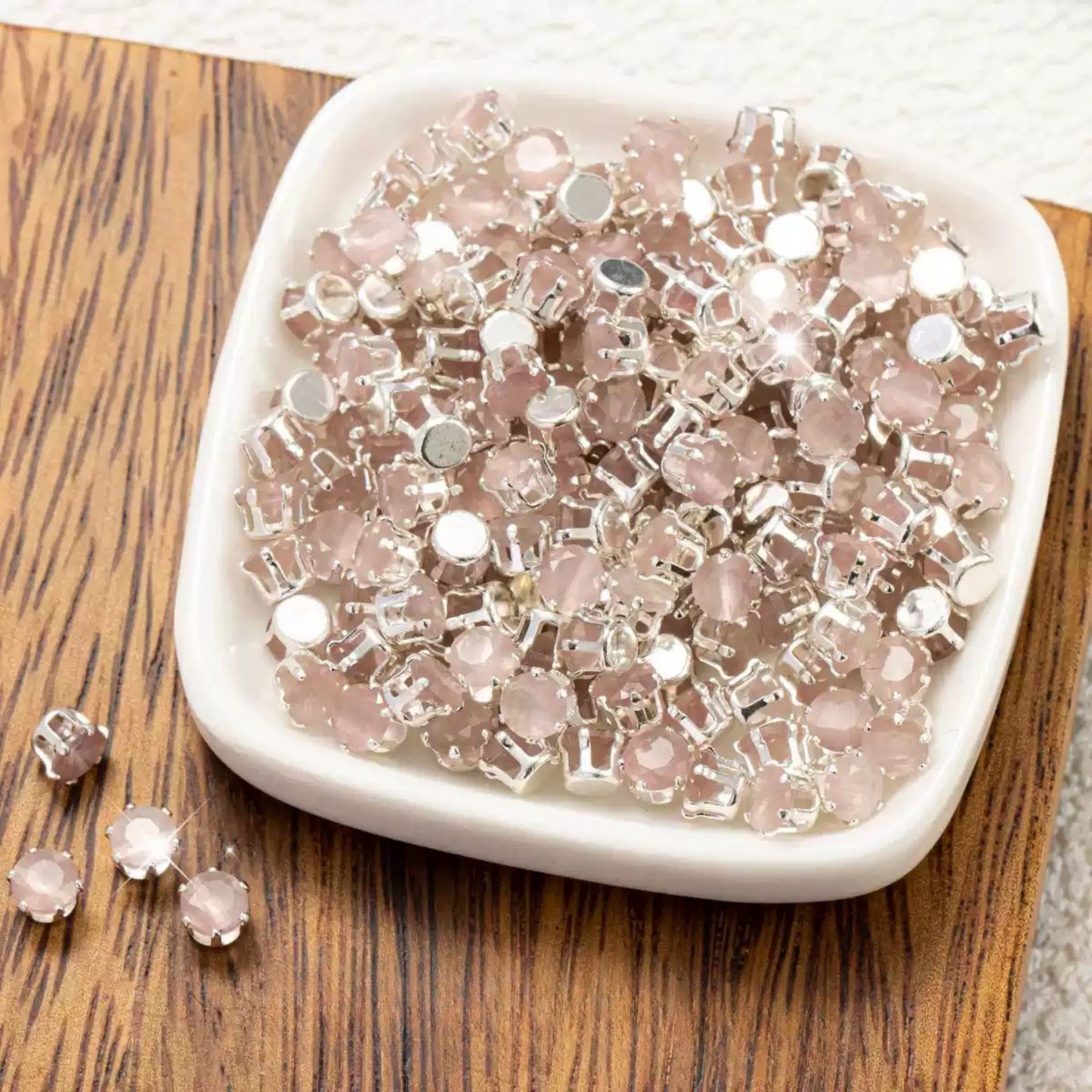 【C05】50pcs 5mm Round Cat’s Eye CZ Beads – Silver-Plated Prong-Set, DIY Jewelry Spacer Charms