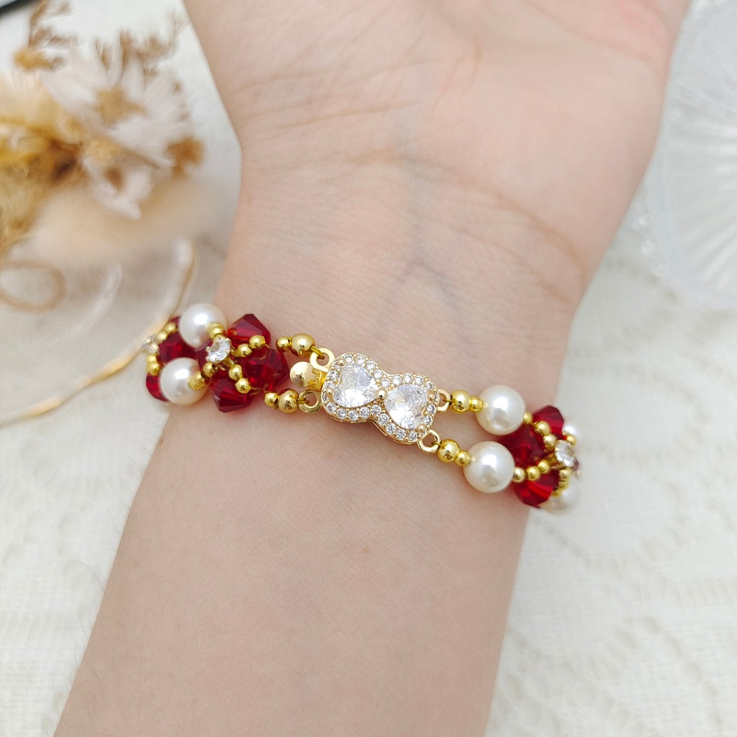 【No.126】DIY Bracelet Kit – Mary Design with Pearls, Diamond Beads & Bowknot Clasp | Complete Jewelry Tutorial