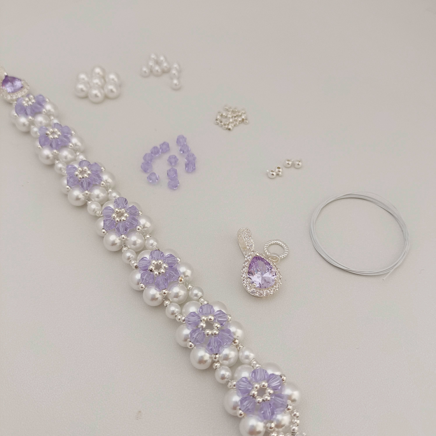 【No.80】 DIY Bracelet Craft Kit – Sunflower Crystal & Pearl Beading Set with Full Tutorial Handmade Jewelry