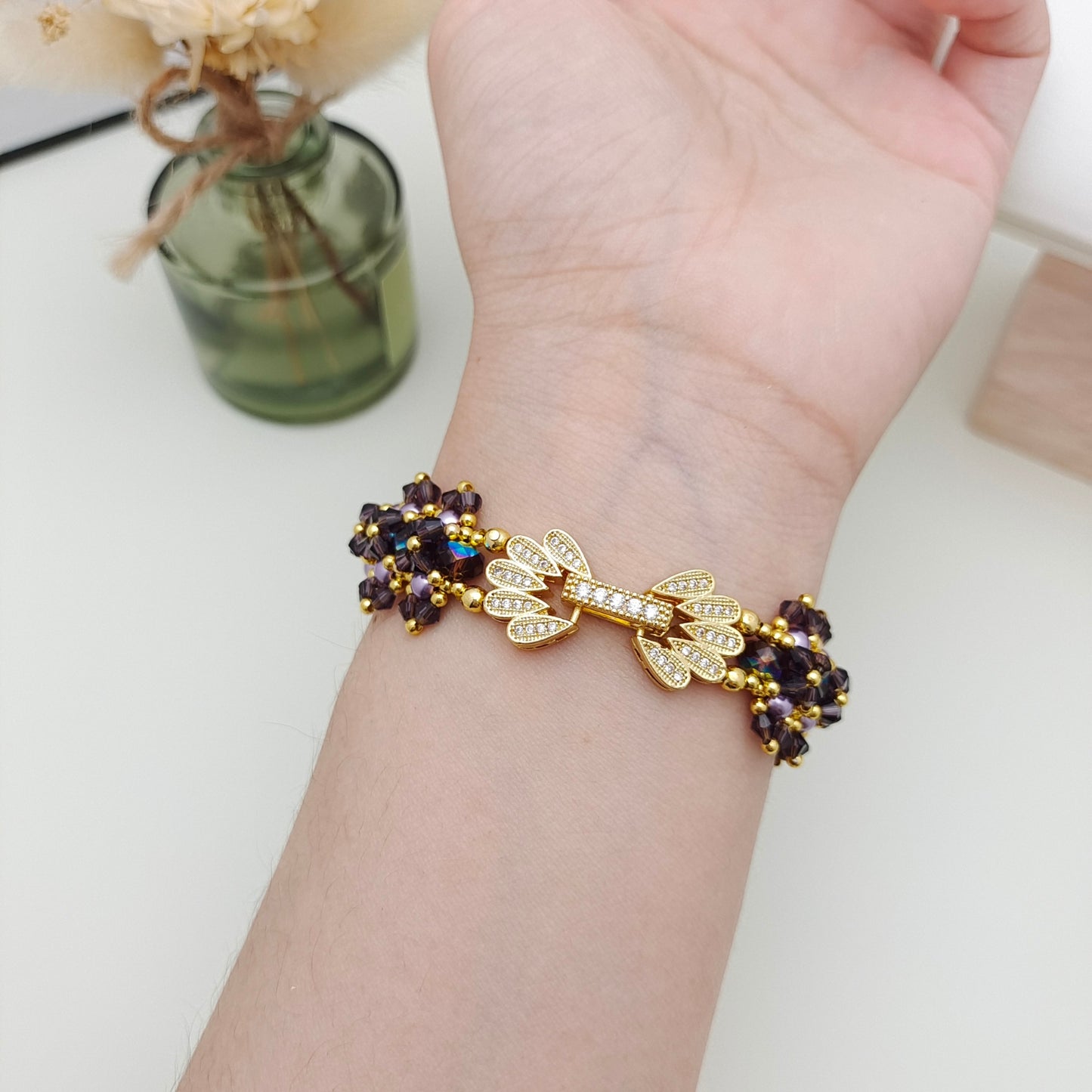 【No.122】DIY Beading Kit – Caramel Macchiato Bracelet | Pearls, AB Crystals & Peacock Clasp | Complete Tutorial iFCraftorium