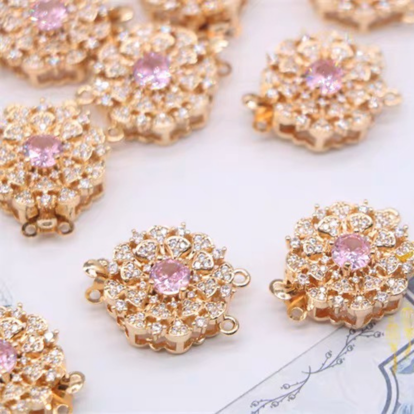 【B30】DIY Jewelry Clasp – Camellia Flower Box Clasp | 14K Gold-Plated Copper with Genuine Zircon | Non-Tarnish Beading Supplies