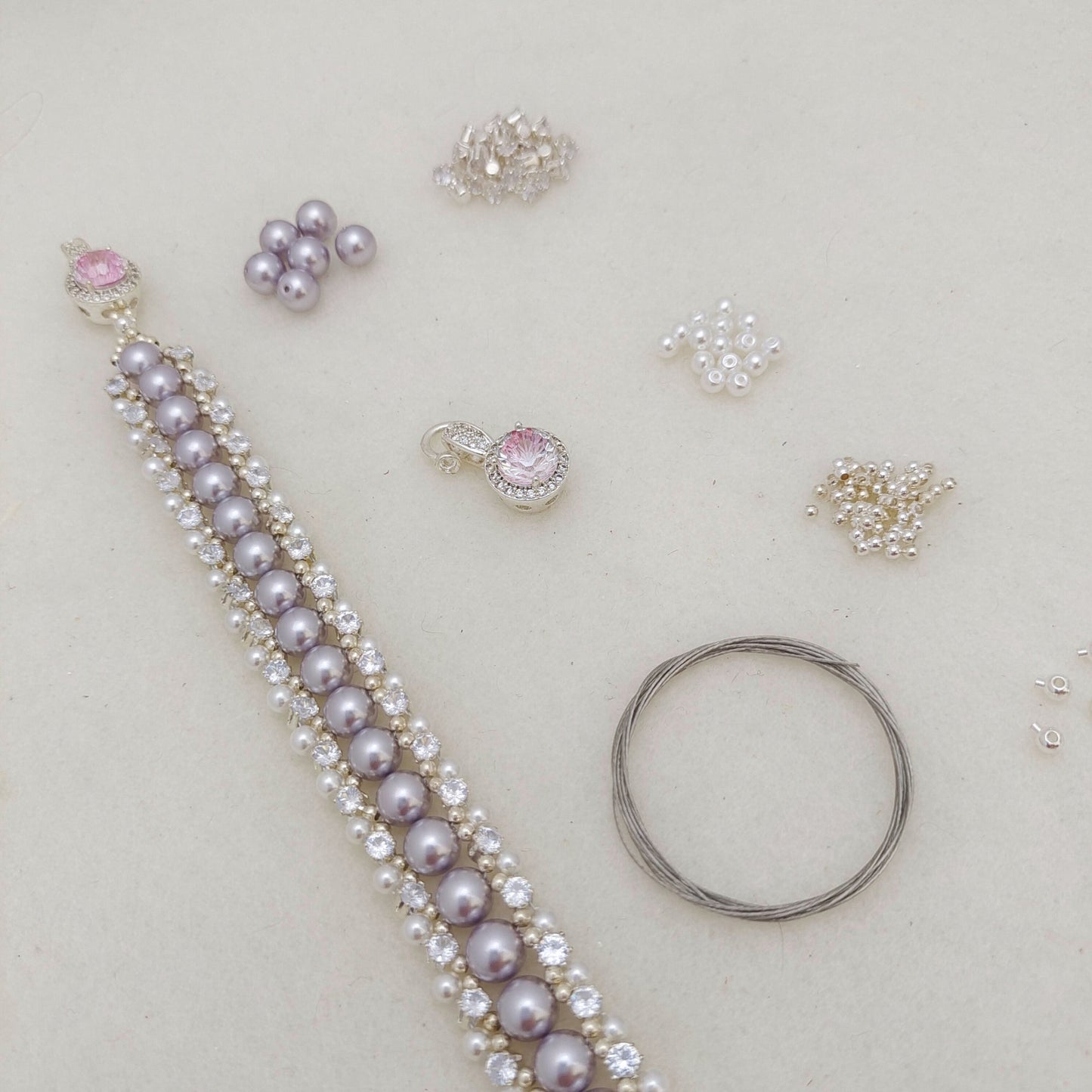 【No.115】DIY Beading Kit – Purple Rose Pearl Bracelet | Complete Jewelry Making Set with Tutorial iFCraftorium