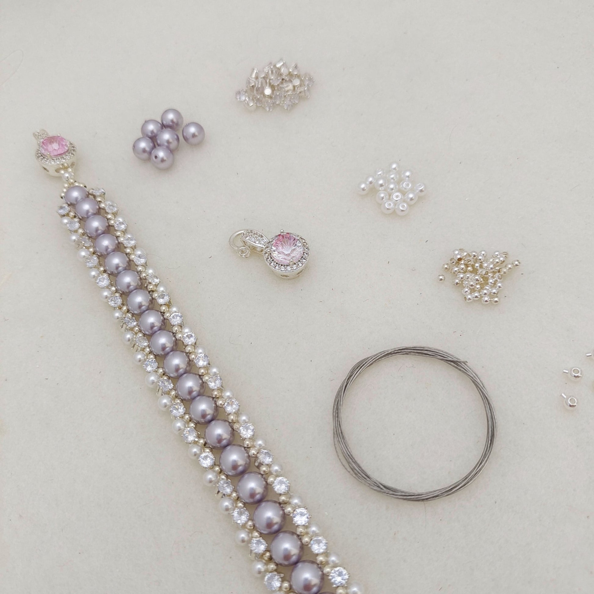 【No.115】DIY Beading Kit – Purple Rose Pearl Bracelet | Complete Jewelry Making Set with Tutorial iFCraftorium
