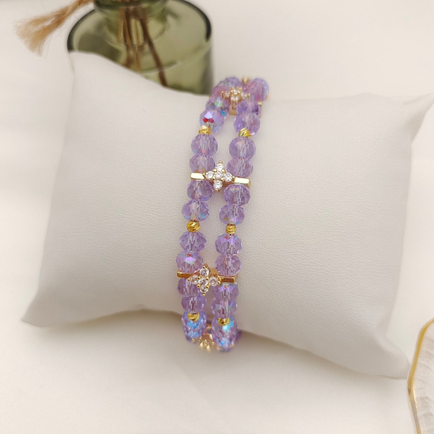 【No.129】DIY Bracelet Kit – Crystal Palace Beading Set with Wheel Beads, Cat Eye Beads & Peacock Clasp | Tutorial Included iFCraftorium