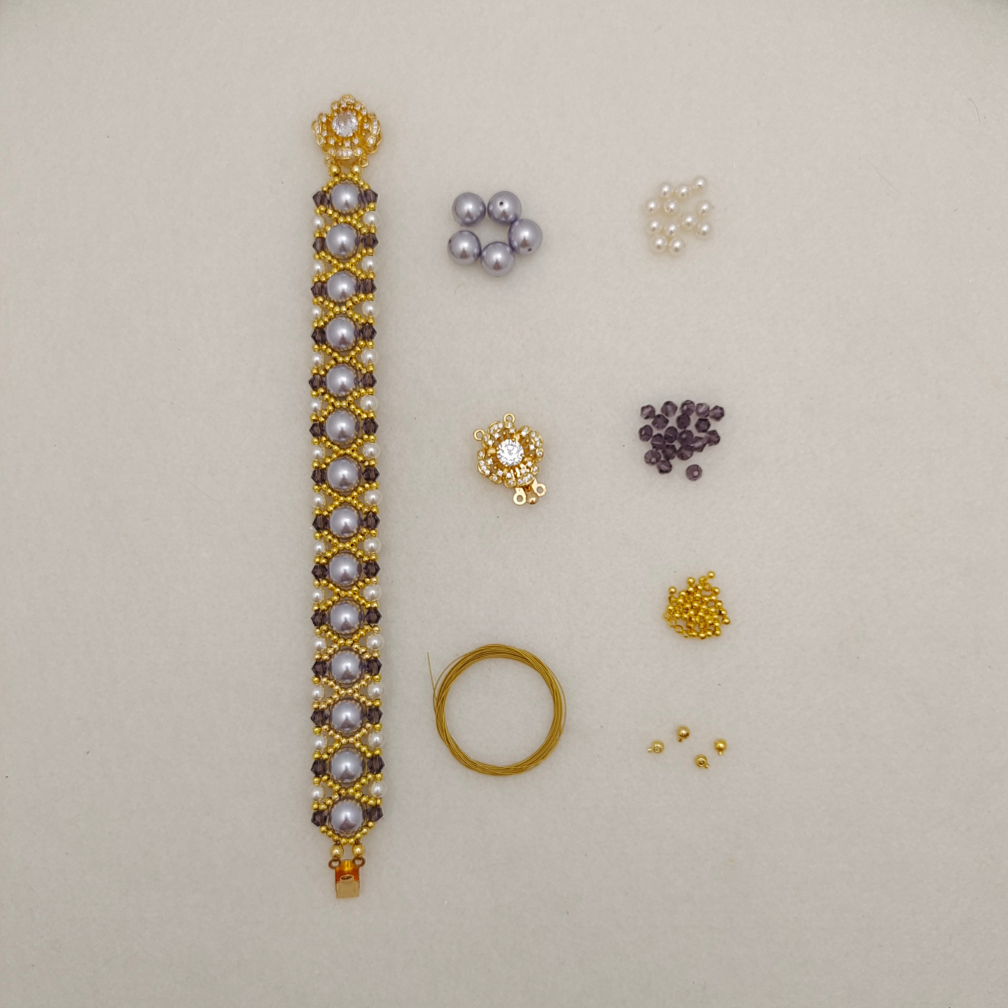 【No.113】DIY Beading Kit | Violet Pearl Weave Bracelet Materials + Full Tutorial | Pearls, Crystal Beads & Clasp Set