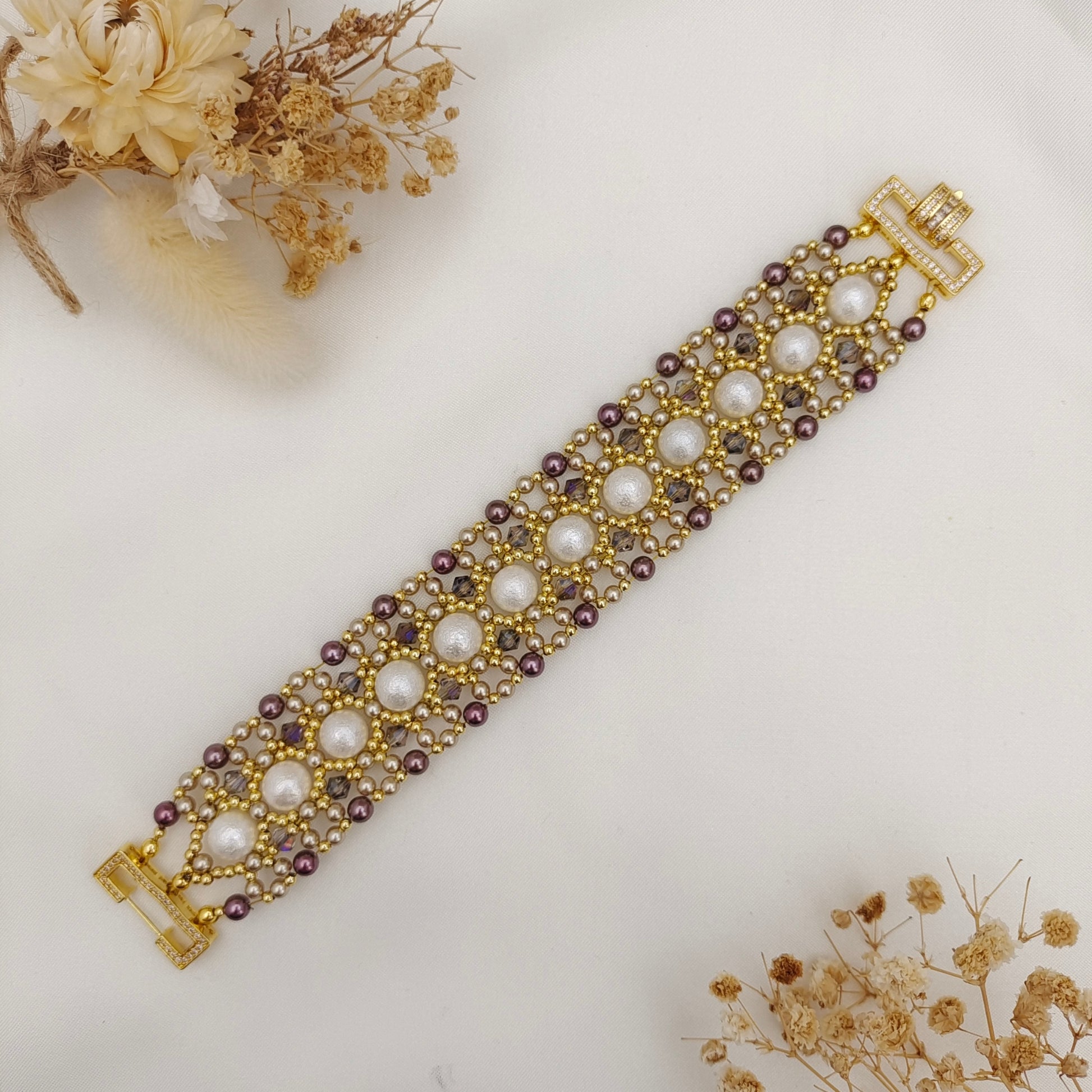 【No.158】DIY Queen’s Crown Bracelet Kit – Pearls, Marquise Beads, Seed Beads & 6-Hole Clasp | Full Tutorial iFCraftorium