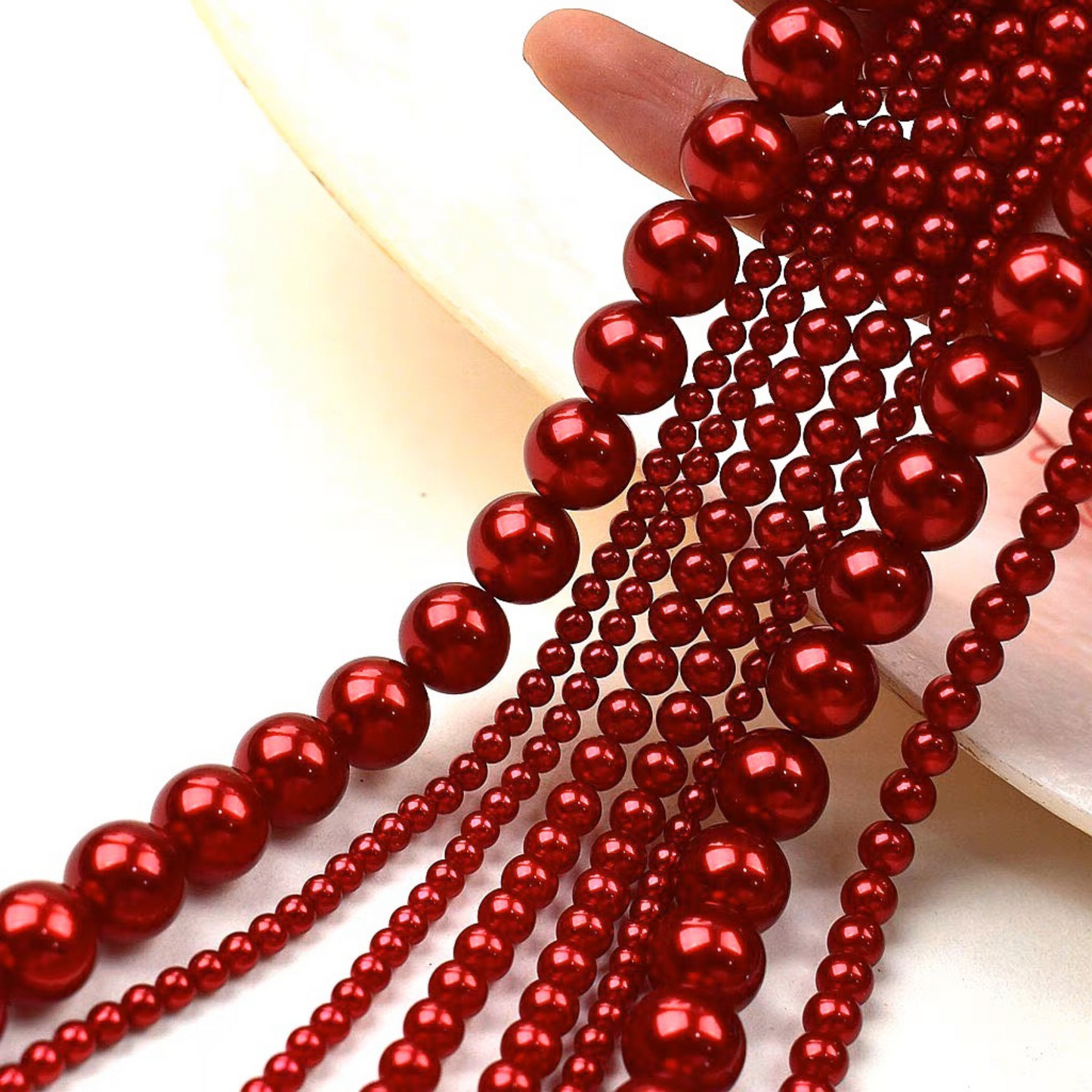 【P10】Red Imitation Swarovski Glass Pearls | 2–8mm Round Beads | High-Gloss Finish | DIY Jewelry Supplies