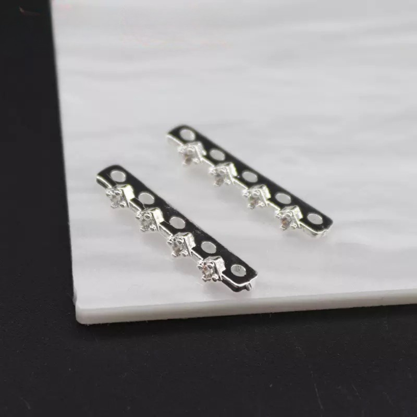 【S15】5PCS DIY Jewelry Findings – 5-Strand Spacer Bar with Micro Pave CZ | Silver Plated Copper, Anti-Tarnish iFCraftorium