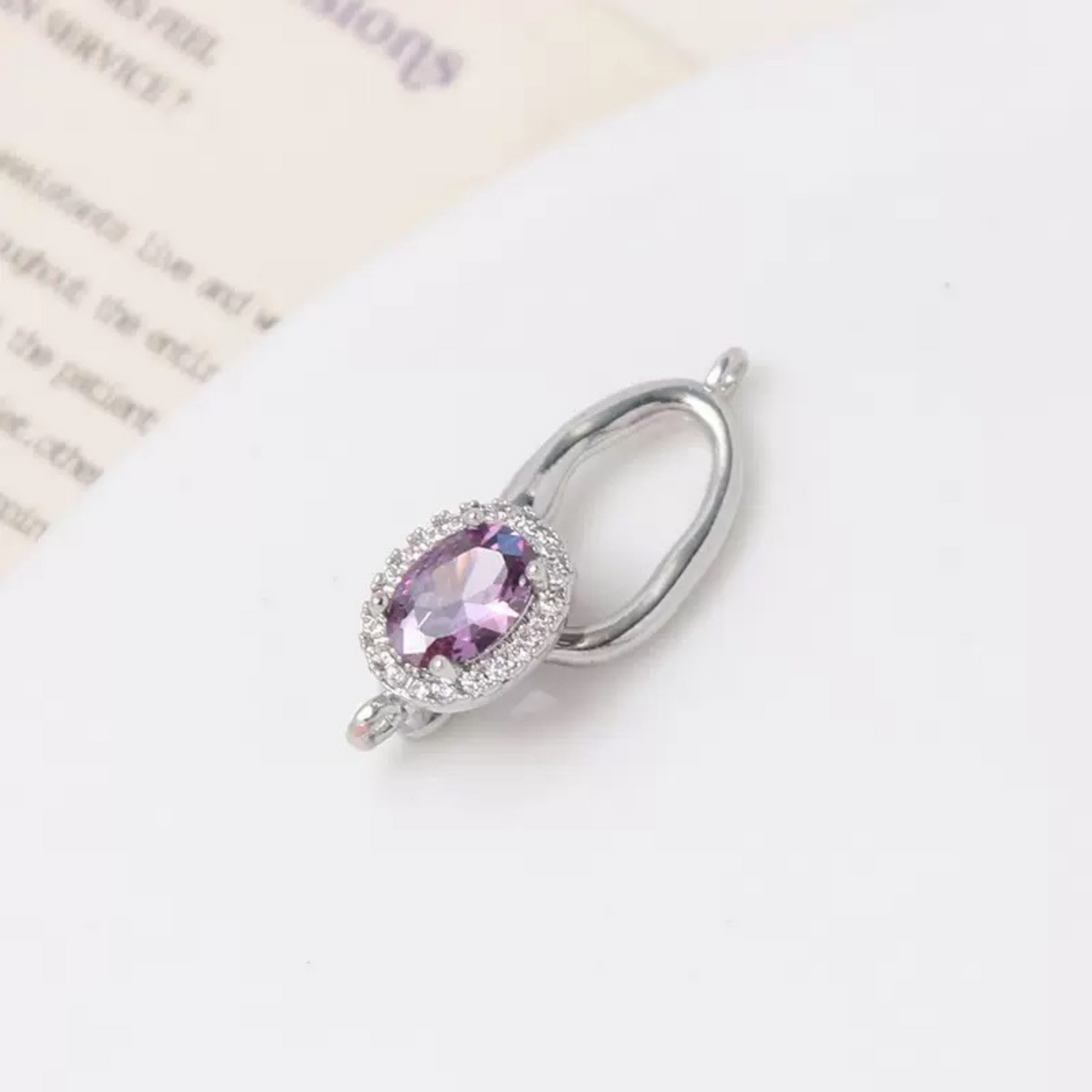 【B03】Oval Zircon Clasp Connector – 14K Gold / Platinum Tone, 8×12mm Stone, for DIY Bracelets & Necklaces
