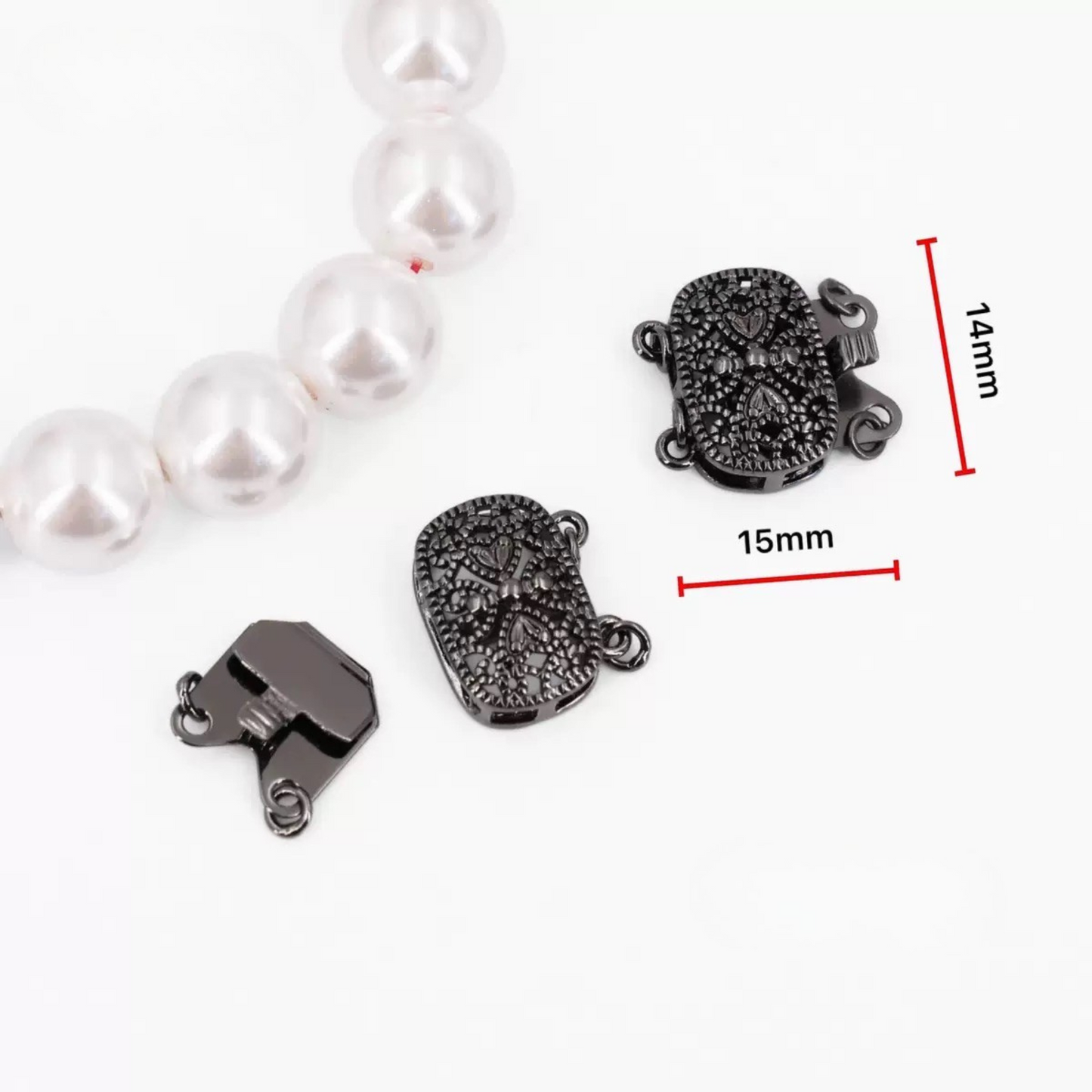 【B04】Vintage-Style Double-Strand Box Clasp – Hollow Filigree Design, 14×15mm for DIY Jewelry