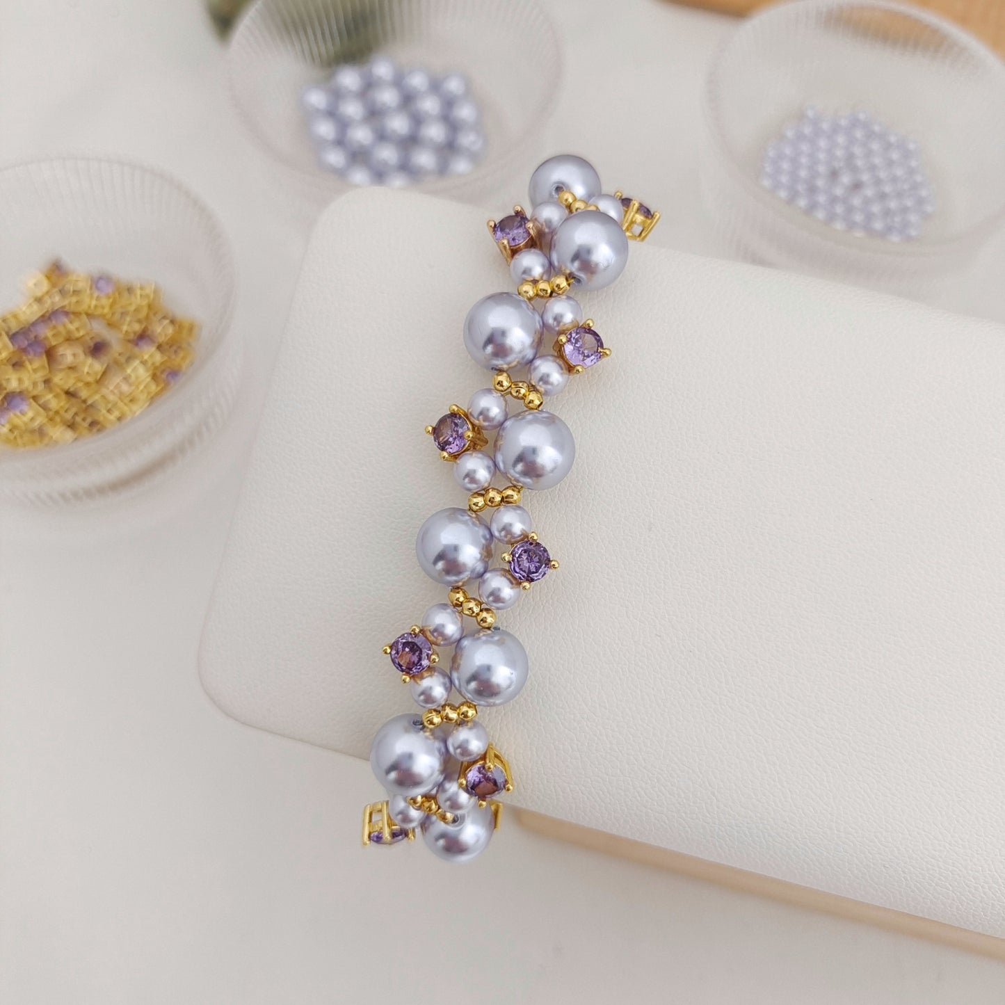 【No.148】Blue Mood Bracelet DIY Kit with Pearls & CZ | Full Tutorial Included | Gift for Monther's Day iFCraftorium
