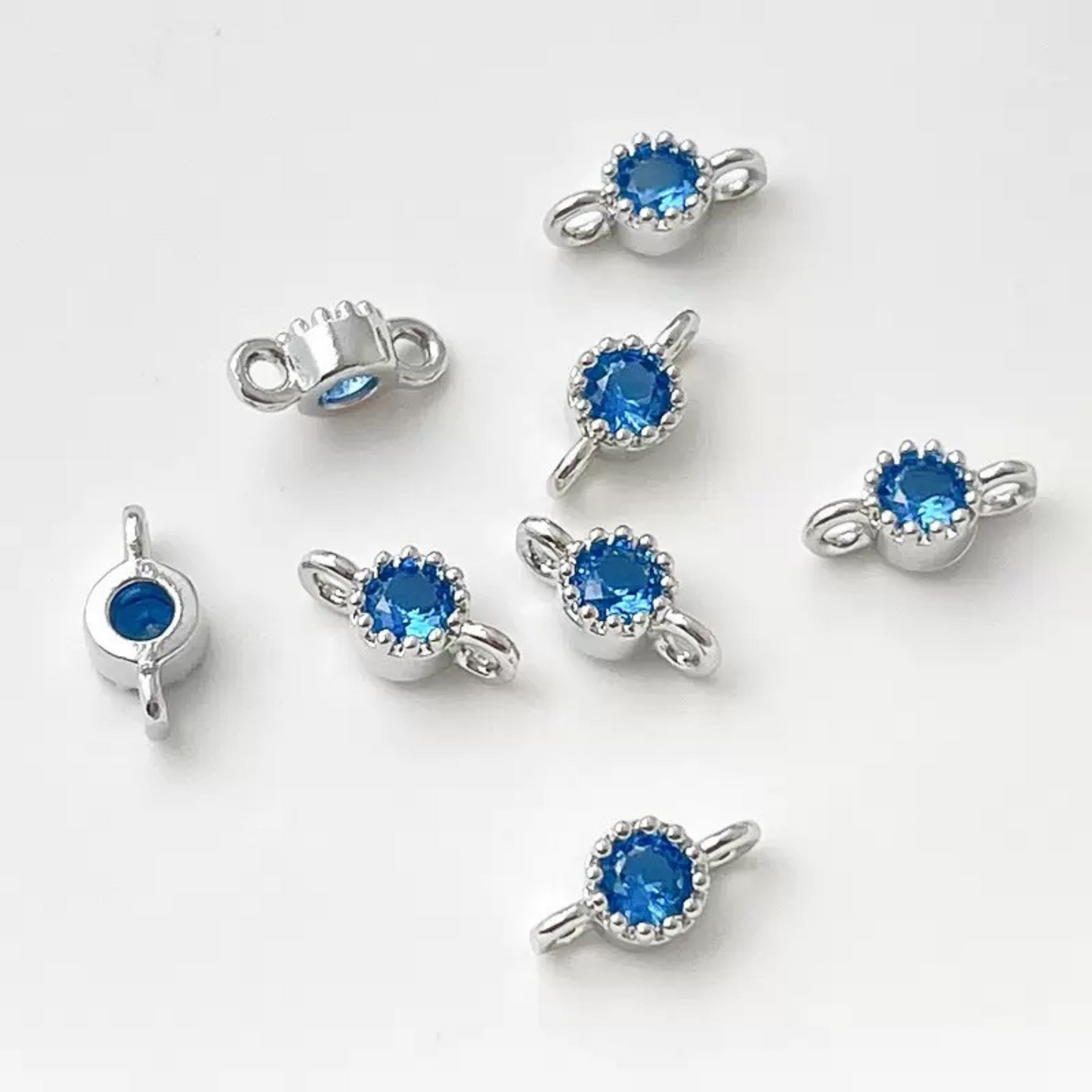 【E02】10pcs 4mm Double-Hole CZ Spacer Beads – Silver Plated, High-Color-Fast, DIY Jewelry Connectors