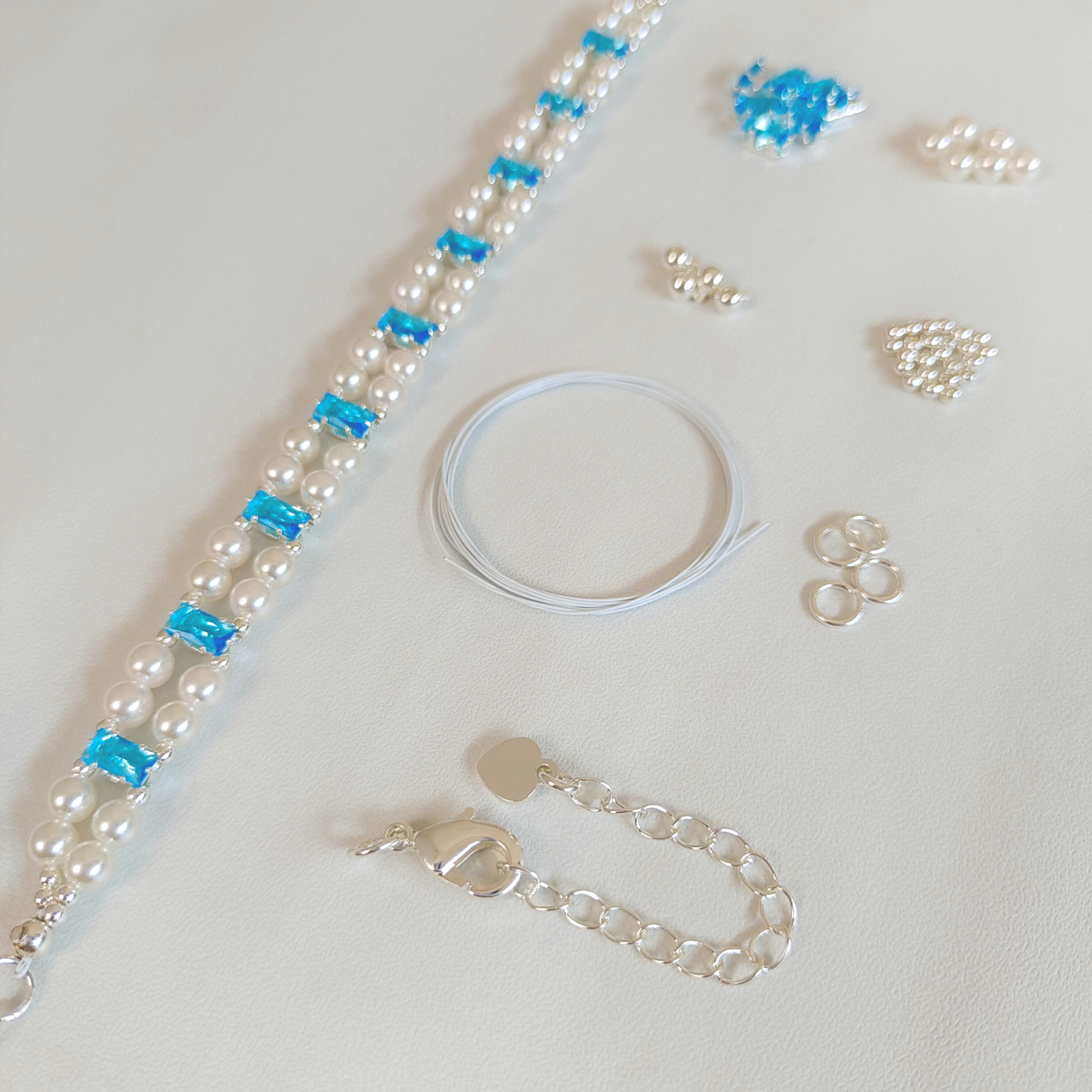 【No.37】 Celestial Pearl Link DIY Bracelet Craft Kit | Aquamarine Zircon & Pearl | Handmade Bracelet Includes Tutorial