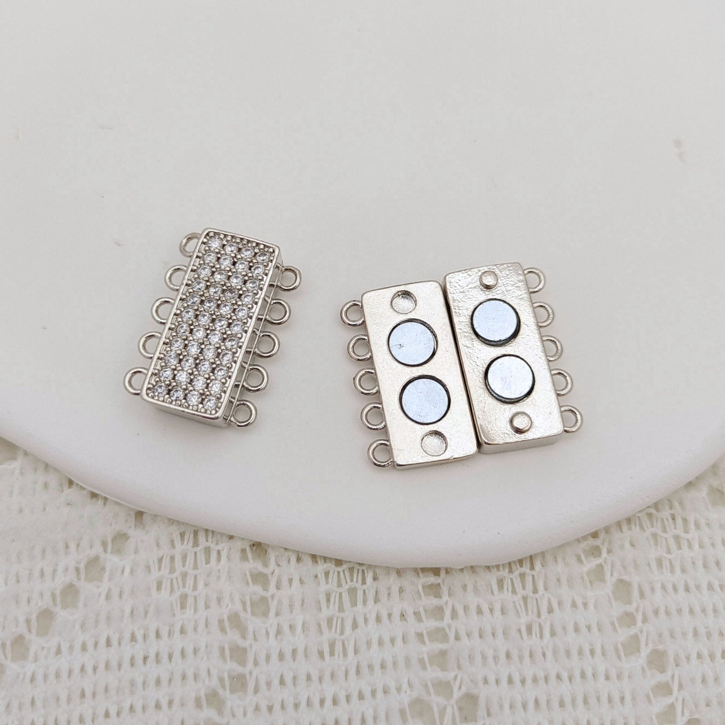 【B44】DIY Jewelry Clasp – 5-Hole Magnetic Box Clasp with Full Zircon | 18K Gold/Silver Plated High-Color Retention Copper Connector | Beading Accessories iFCraftorium