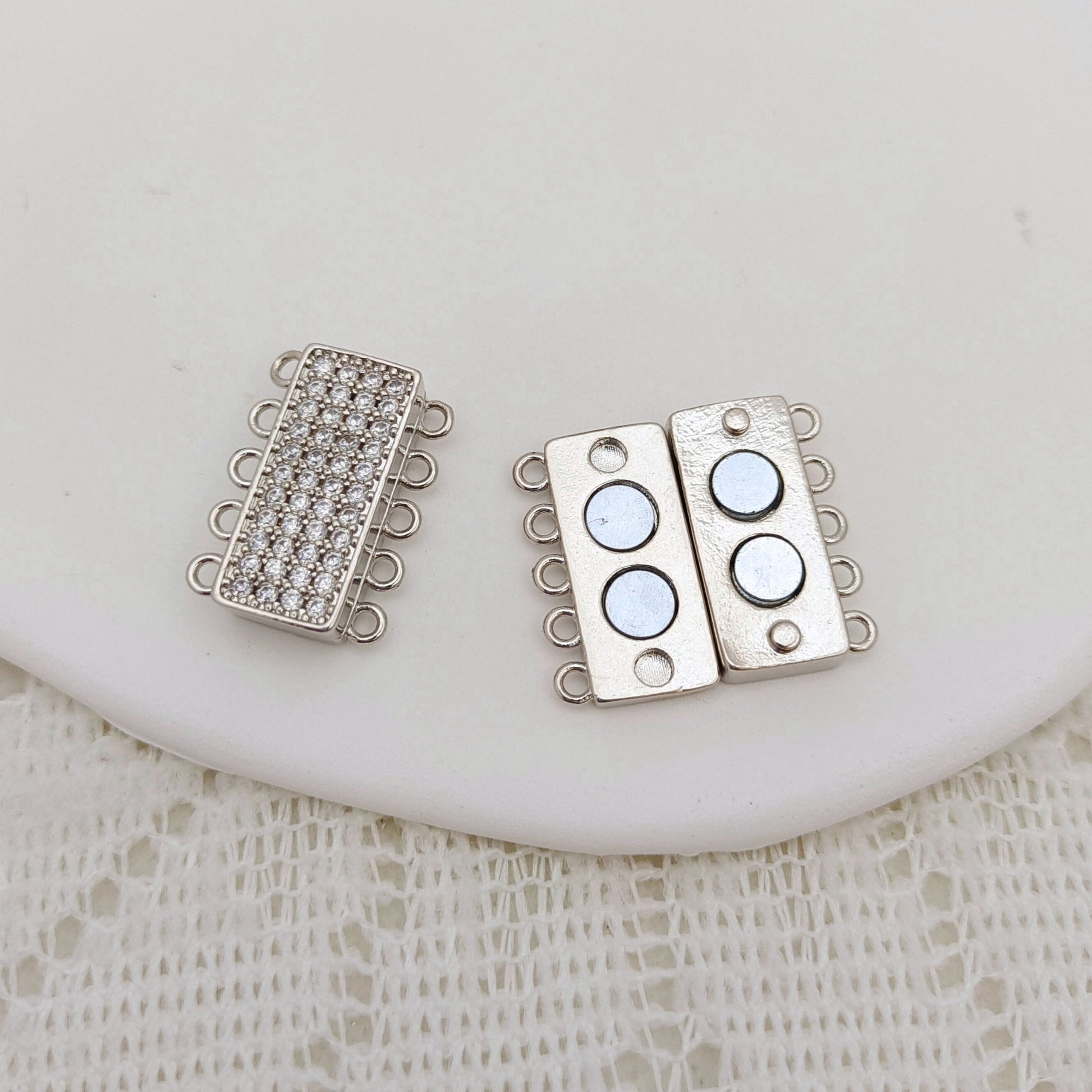 【B44】DIY Jewelry Clasp – 5-Hole Magnetic Box Clasp with Full Zircon | 18K Gold/Silver Plated High-Color Retention Copper Connector | Beading Accessories iFCraftorium