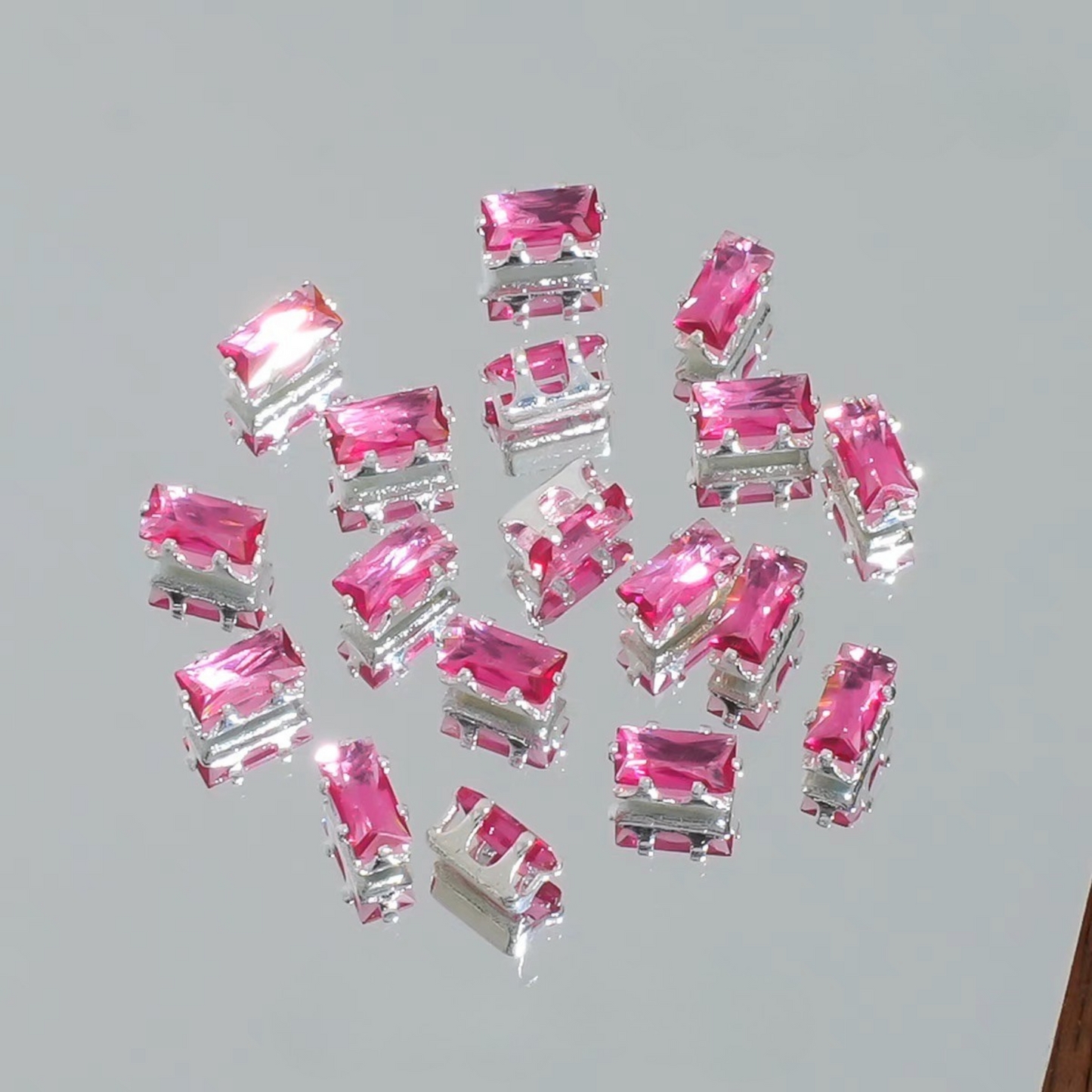 【A29】50pcs Rectangle Zircon Spacer Beads – Silver-Claw for DIY Handmade Jewelry