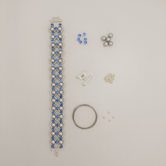 【No.98】DIY Kit – Fancy Blue Handmade Bracelet | Pearls & Cubic Zirconia | Crafting Kit | Full Tutorial