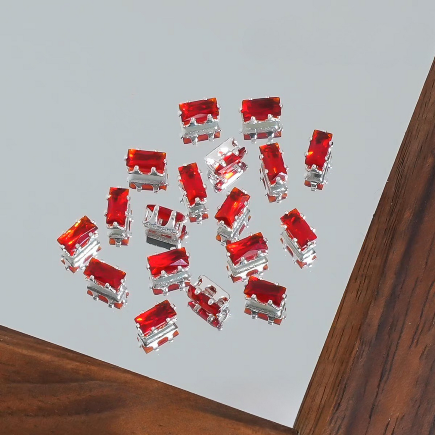 【A29】50pcs Rectangle Zircon Spacer Beads – Silver-Claw for DIY Handmade Jewelry