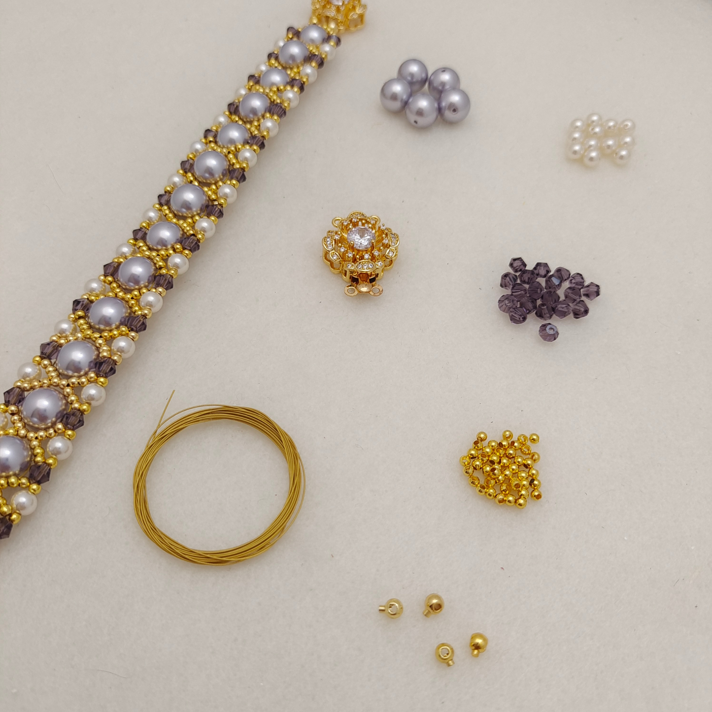 【No.113】DIY Beading Kit | Violet Pearl Weave Bracelet Materials + Full Tutorial | Pearls, Crystal Beads & Clasp Set
