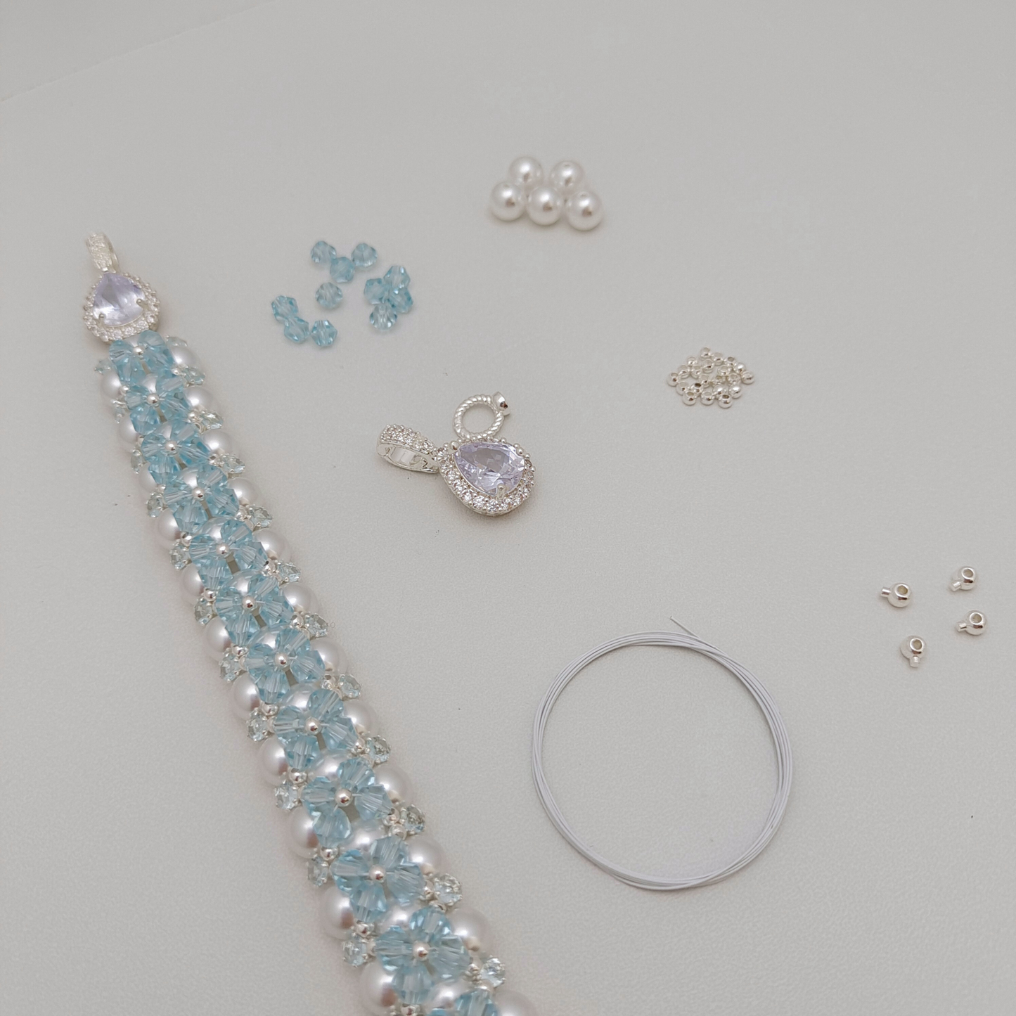 【No.79】 Tear of Mermaid DIY Bracelet Craft Kit – Pearls, Crystals, CZ & Full Tutorial Handmade Bracelet